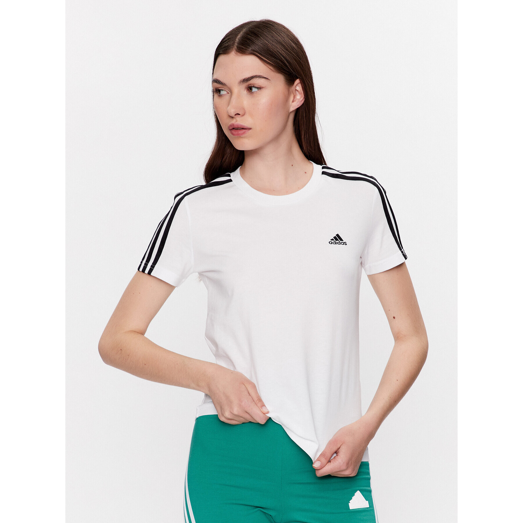 adidas Tricou Essentials Slim 3-Stripes T-Shirt GL0783 Alb Slim Fit - Pled.ro