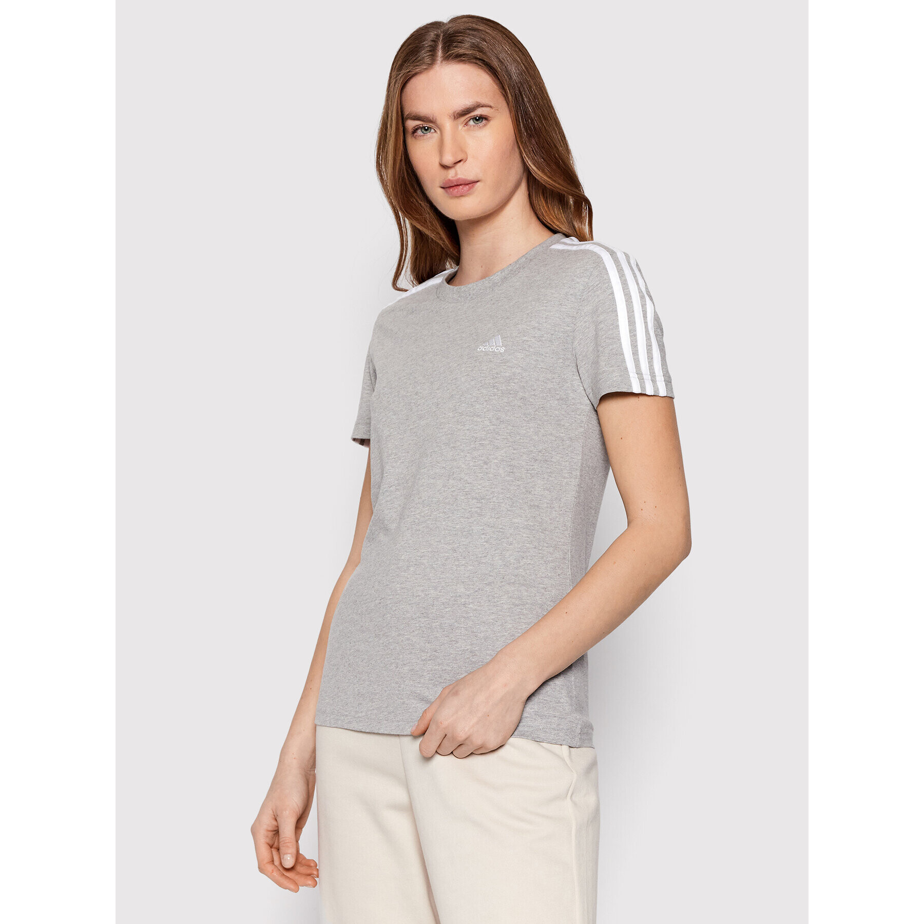 adidas Performance adidas Tricou Loungewear Essentials 3-Stripes GL0785 Gri Slim Fit - Pled.ro