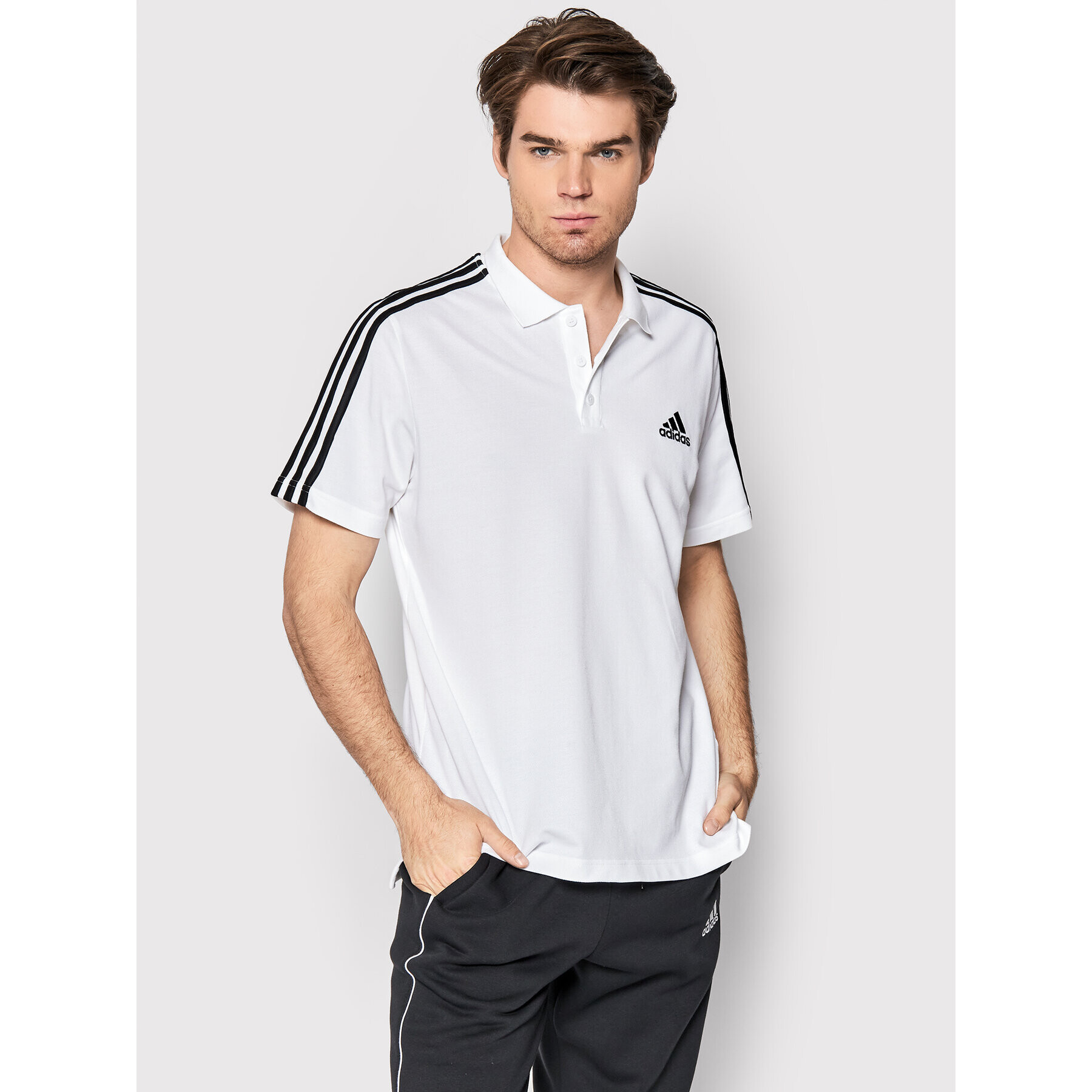 adidas Tricou polo Aeroready Essentials Pique Embroidered Small Logo 3-Stripes GK9138 Alb Regular Fit - Pled.ro