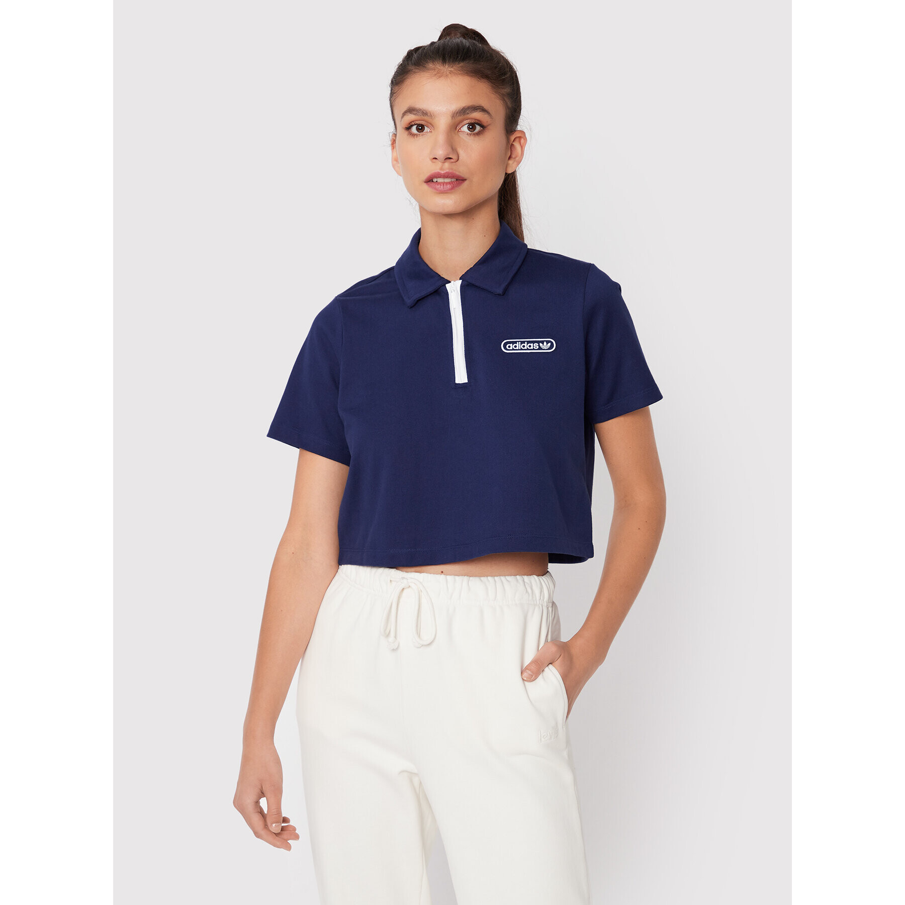 adidas Tricou polo Crop HL6572 Bleumarin Relaxed Fit - Pled.ro