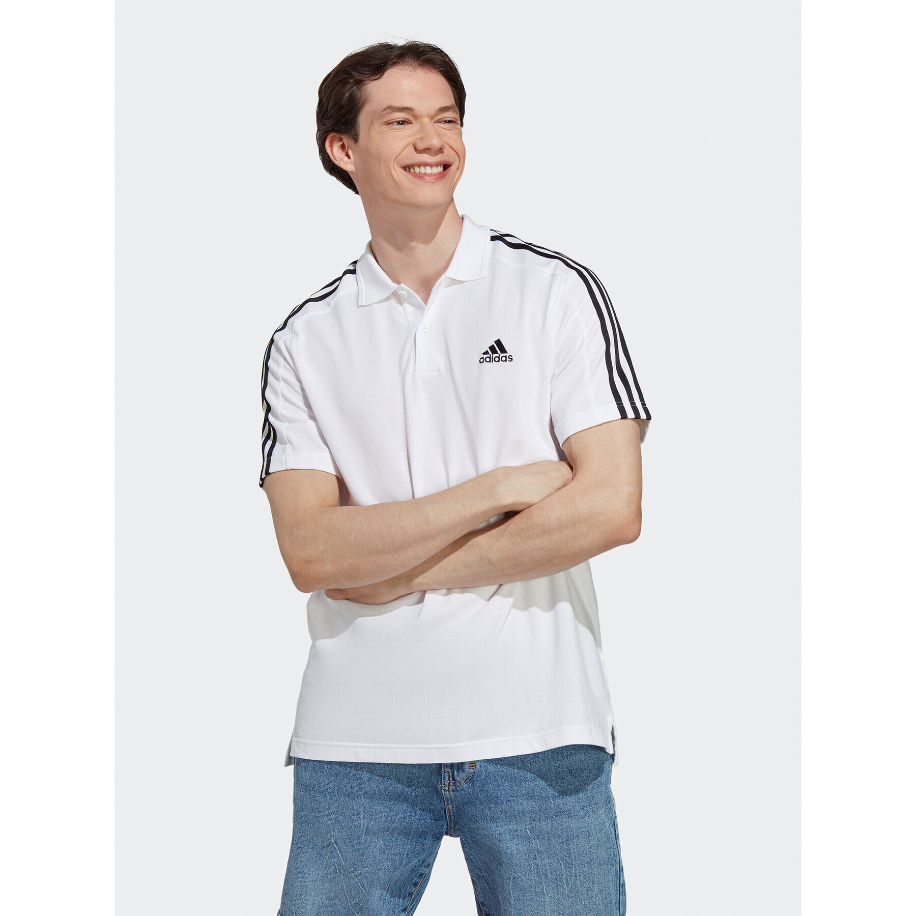 adidas Tricou polo Essentials Piqué Embroidered Small Logo 3-Stripes Polo Shirt IC9312 Alb Regular Fit - Pled.ro