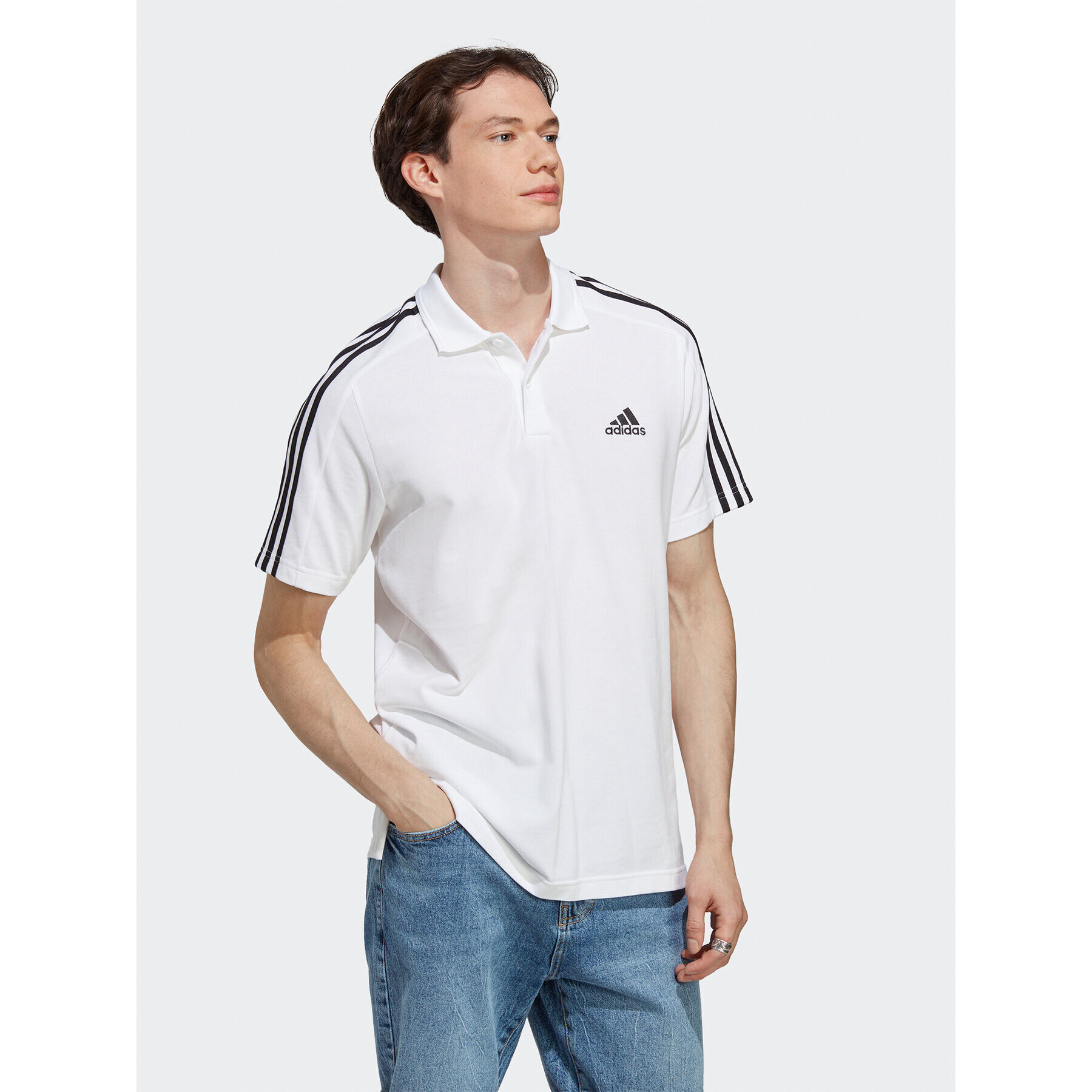 adidas Tricou polo Essentials Piqué Embroidered Small Logo 3-Stripes Polo Shirt IC9312 Alb Regular Fit - Pled.ro