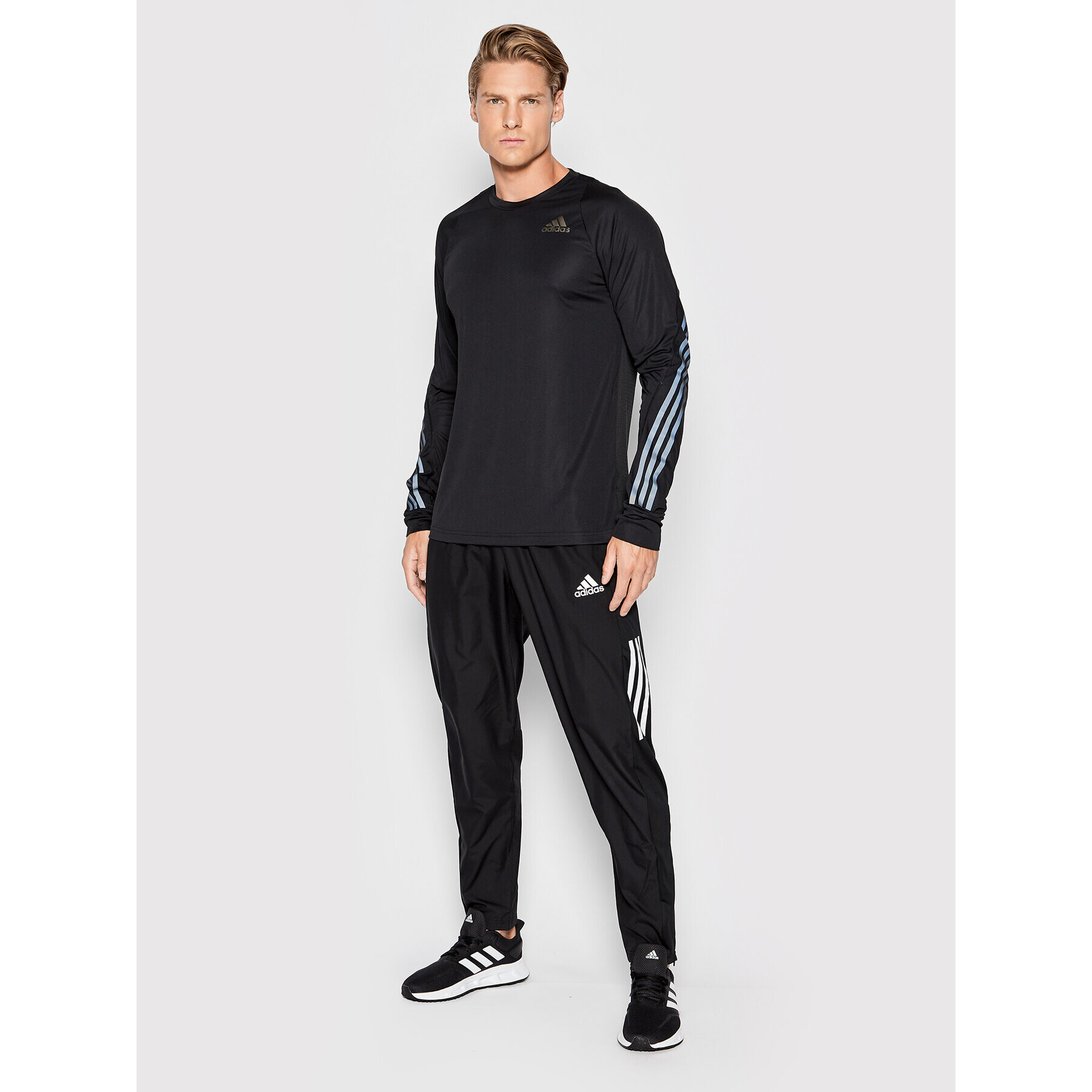 adidas Tricou tehnic Run Icon Full Reflective 3-Stripes HB7434 Negru Slim Fit - Pled.ro