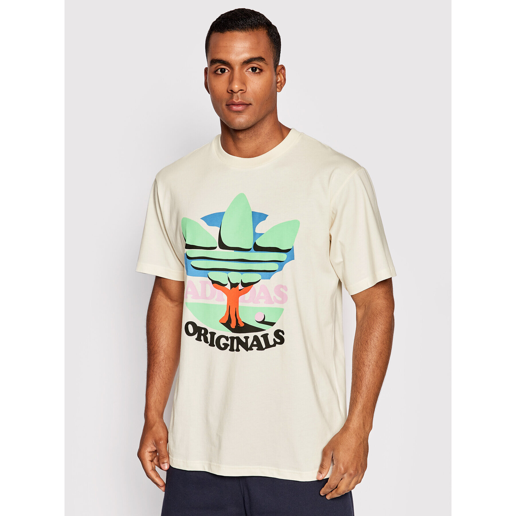 adidas Tricou Trefoil Tree HI2961 Bej Regular Fit - Pled.ro