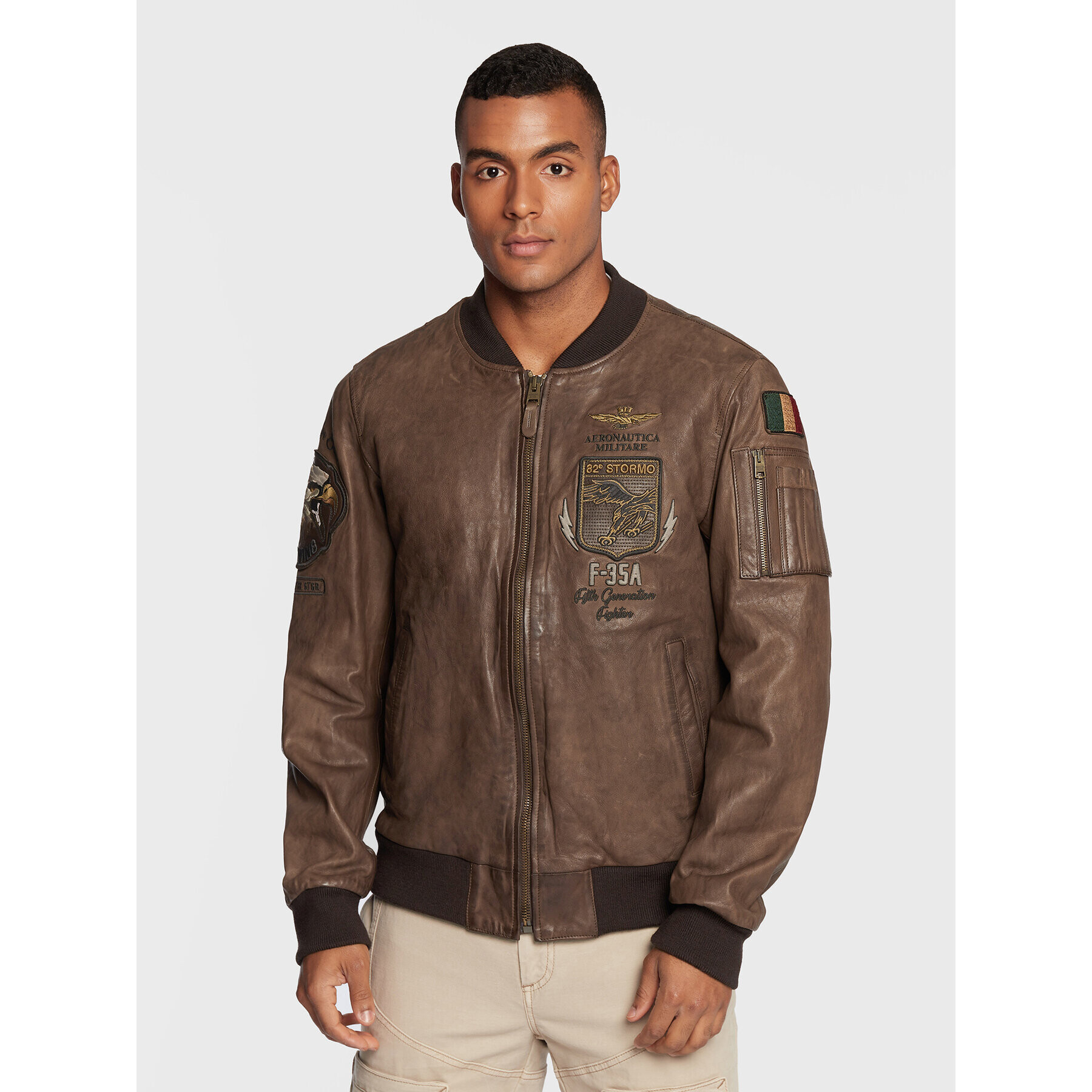 Aeronautica Militare Geacă de piele 222PN925PL184 Maro Regular Fit - Pled.ro