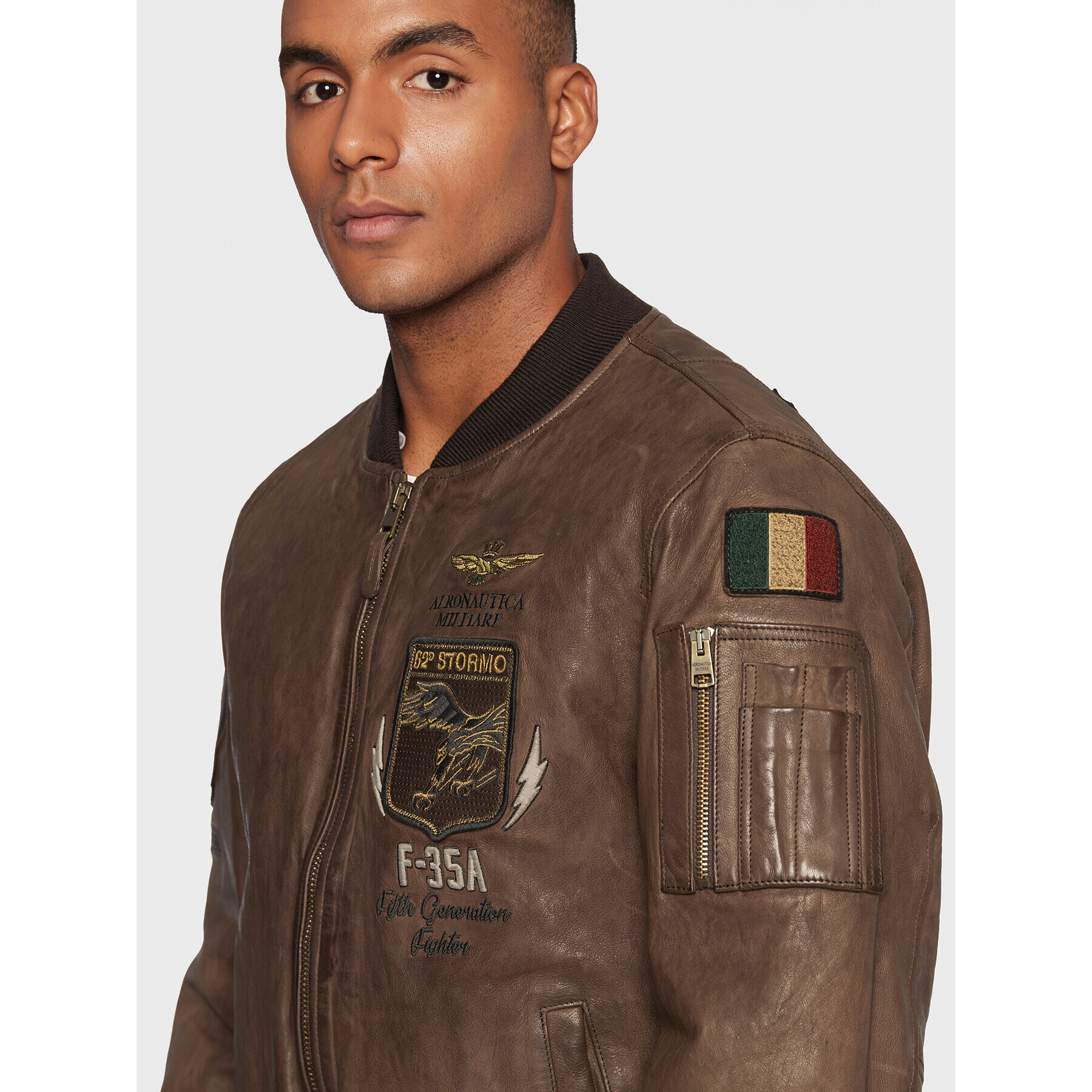 Aeronautica Militare Geacă de piele 222PN925PL184 Maro Regular Fit - Pled.ro