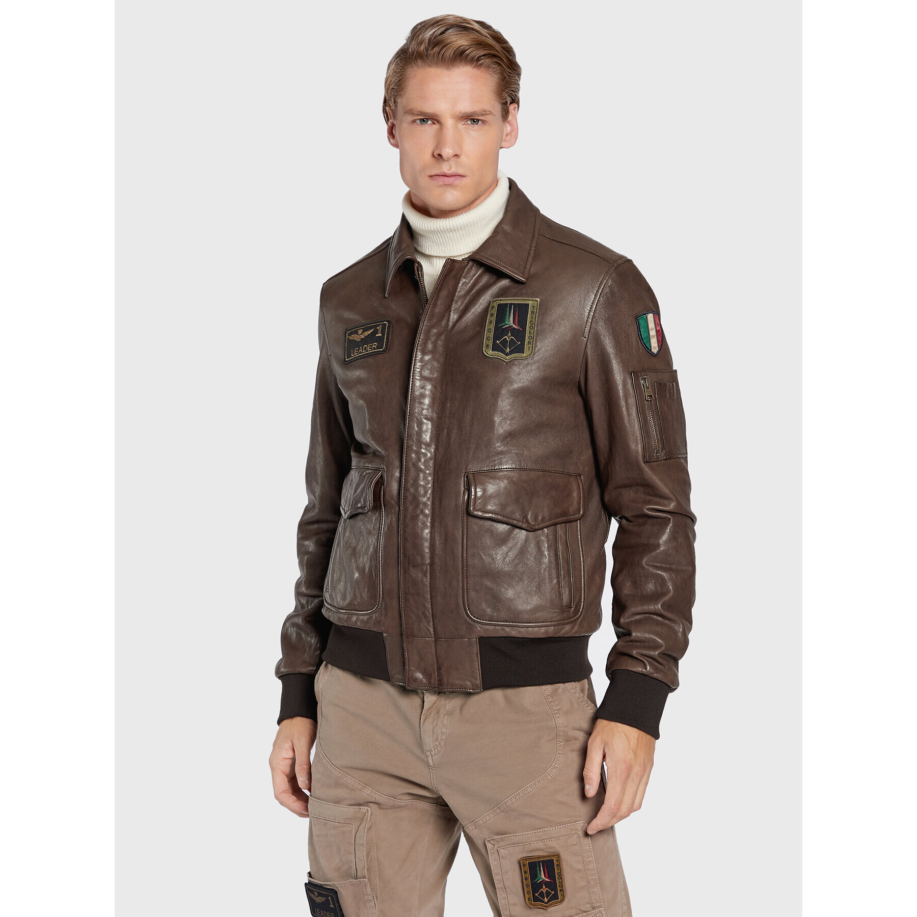 Aeronautica Militare Geacă de piele 222PN895PL145 Maro Regular Fit - Pled.ro