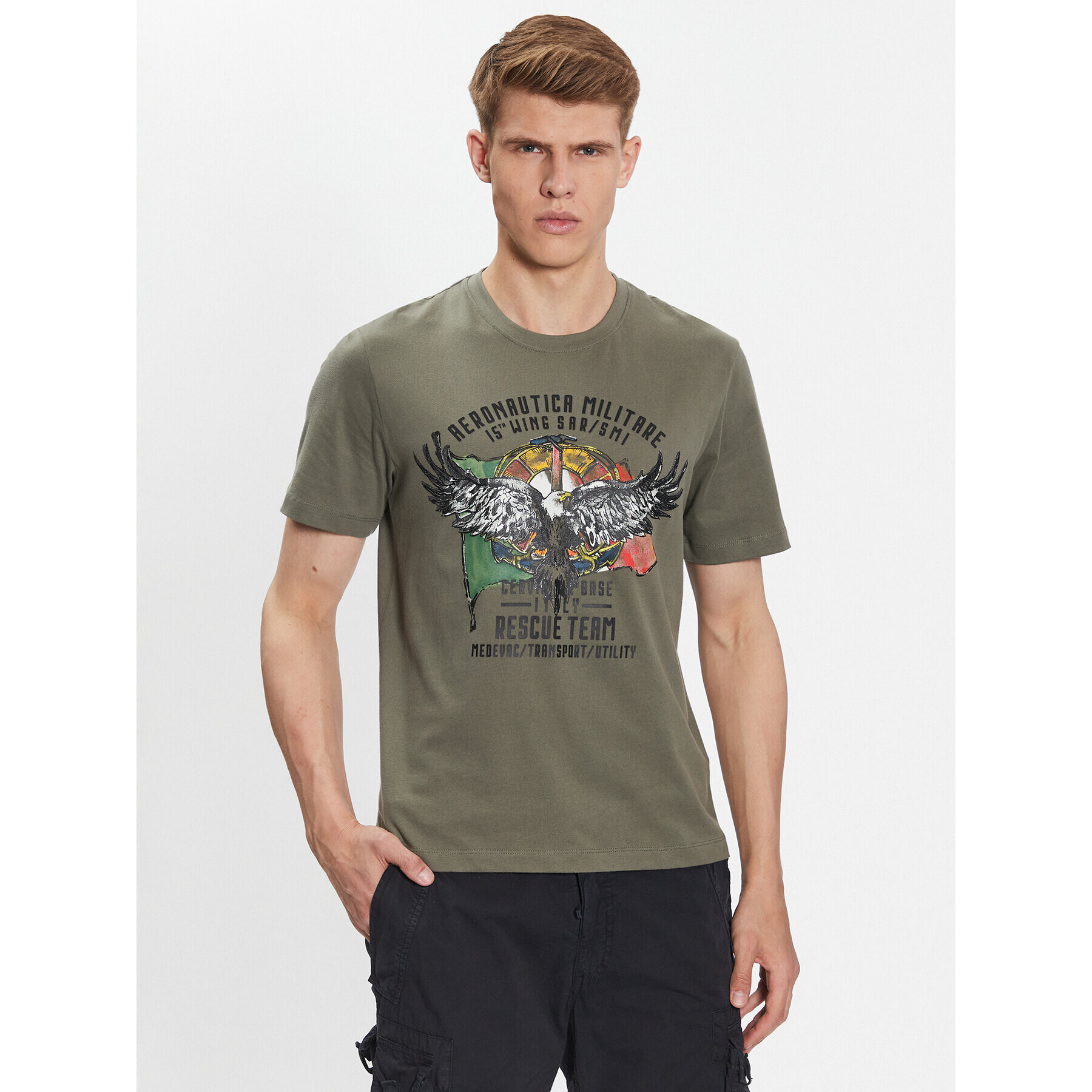 Aeronautica Militare Tricou 231TS2074J558 Verde Regular Fit - Pled.ro