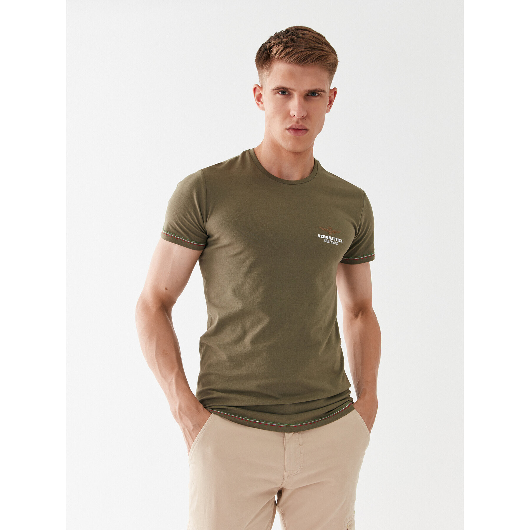 Aeronautica Militare Tricou AM1UTI003 Verde Regular Fit - Pled.ro