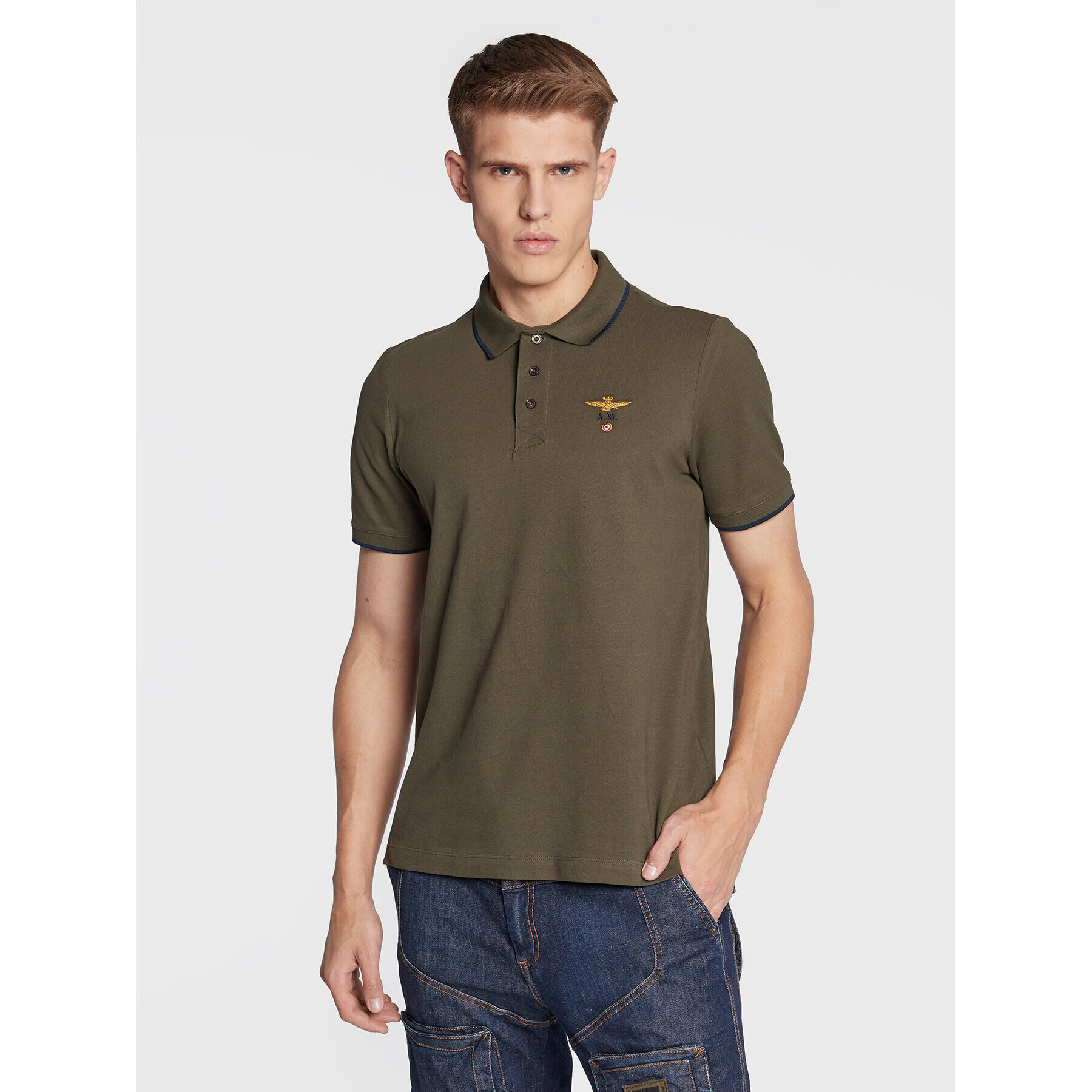 Aeronautica Militare Tricou polo 222PO1308P82 Verde Regular Fit - Pled.ro