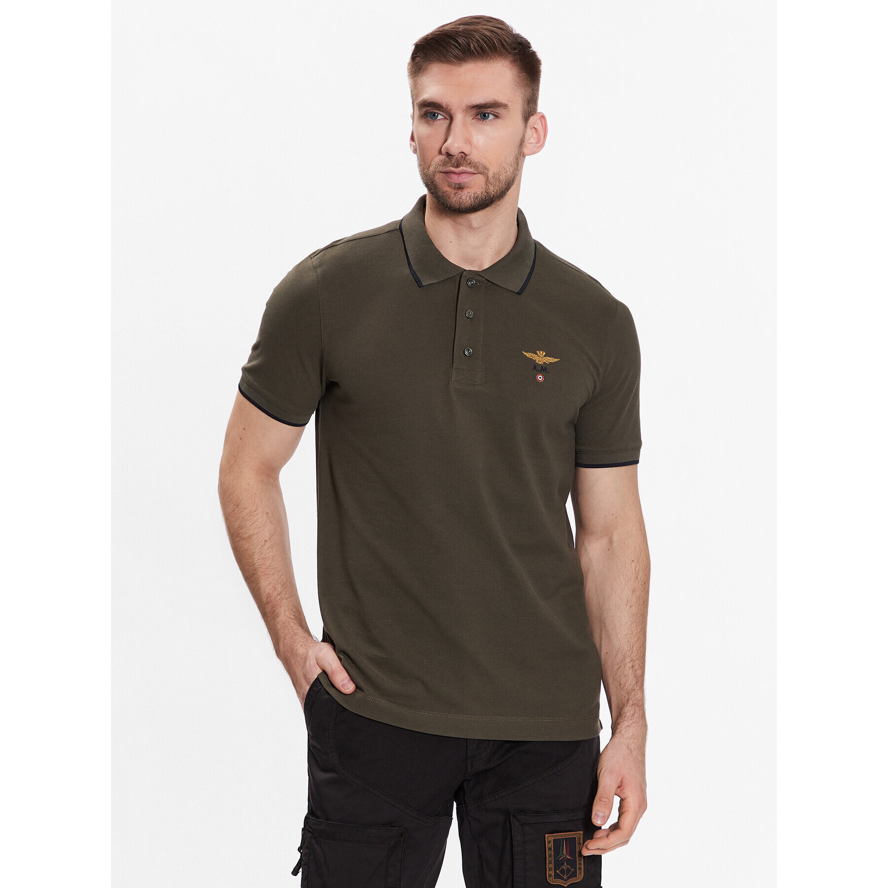 Aeronautica Militare Tricou polo 231PO1308P82 Kaki Regular Fit - Pled.ro