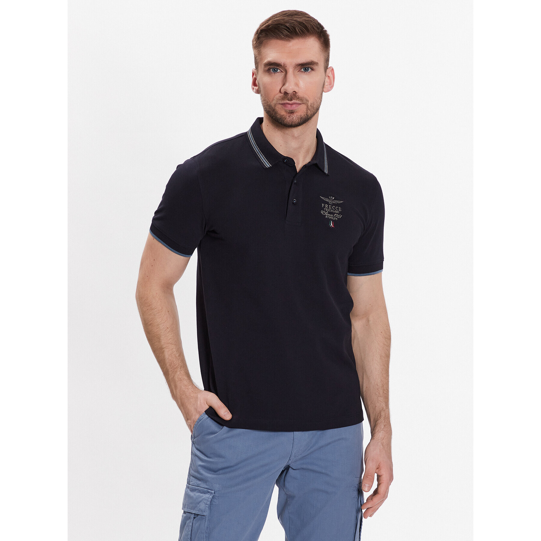 Aeronautica Militare Tricou polo 231PO1673P191 Bleumarin Slim Fit - Pled.ro