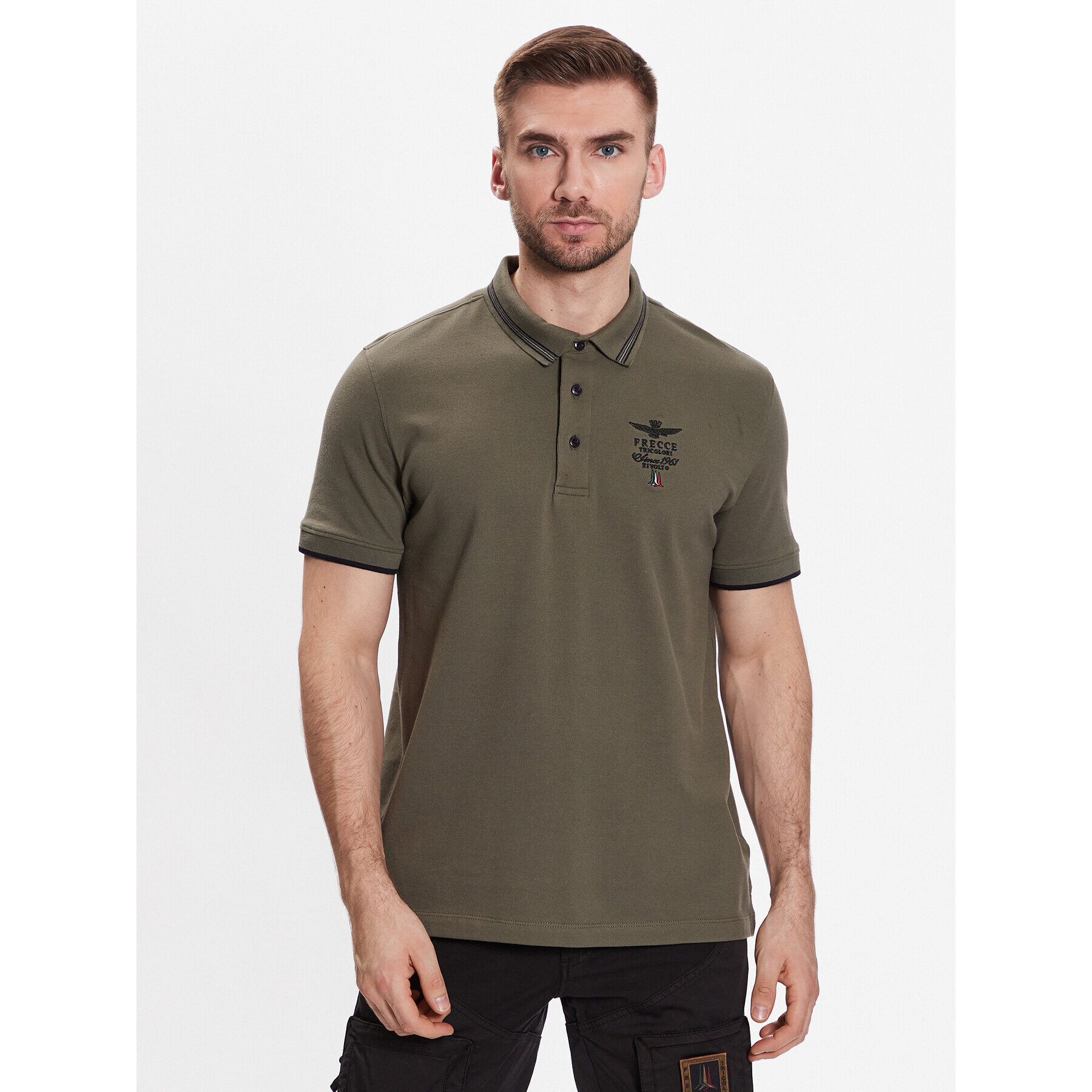 Aeronautica Militare Tricou polo 231PO1673P191 Verde Slim Fit - Pled.ro