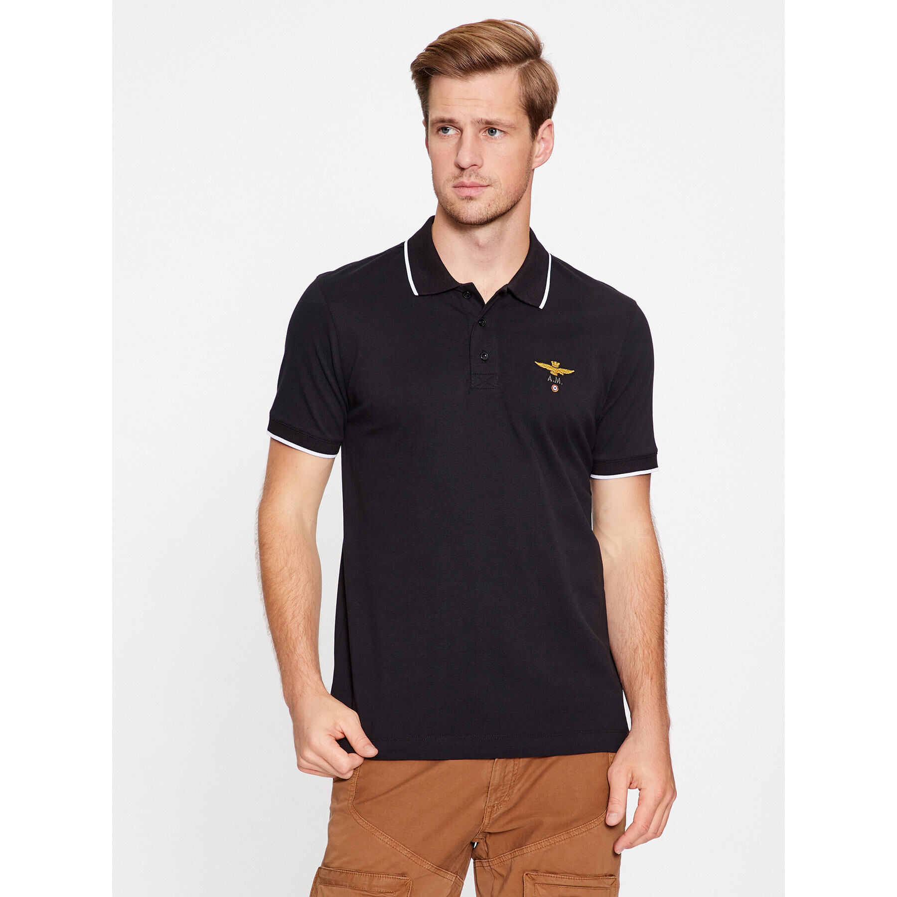 Aeronautica Militare Tricou polo 232PO1308P82 Negru Regular Fit - Pled.ro