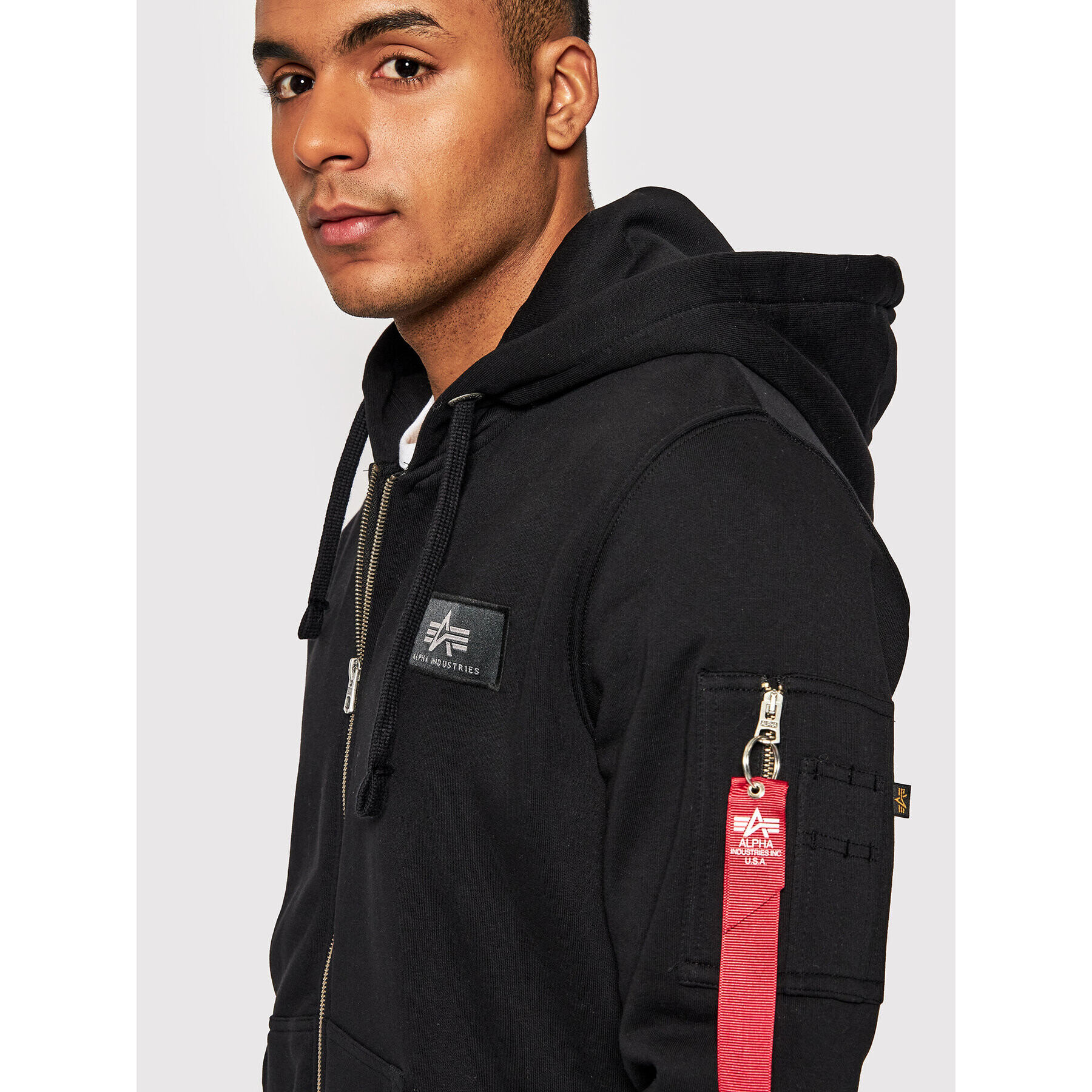 Alpha Industries Bluză Back Print Zip 128342 Negru Regular Fit - Pled.ro