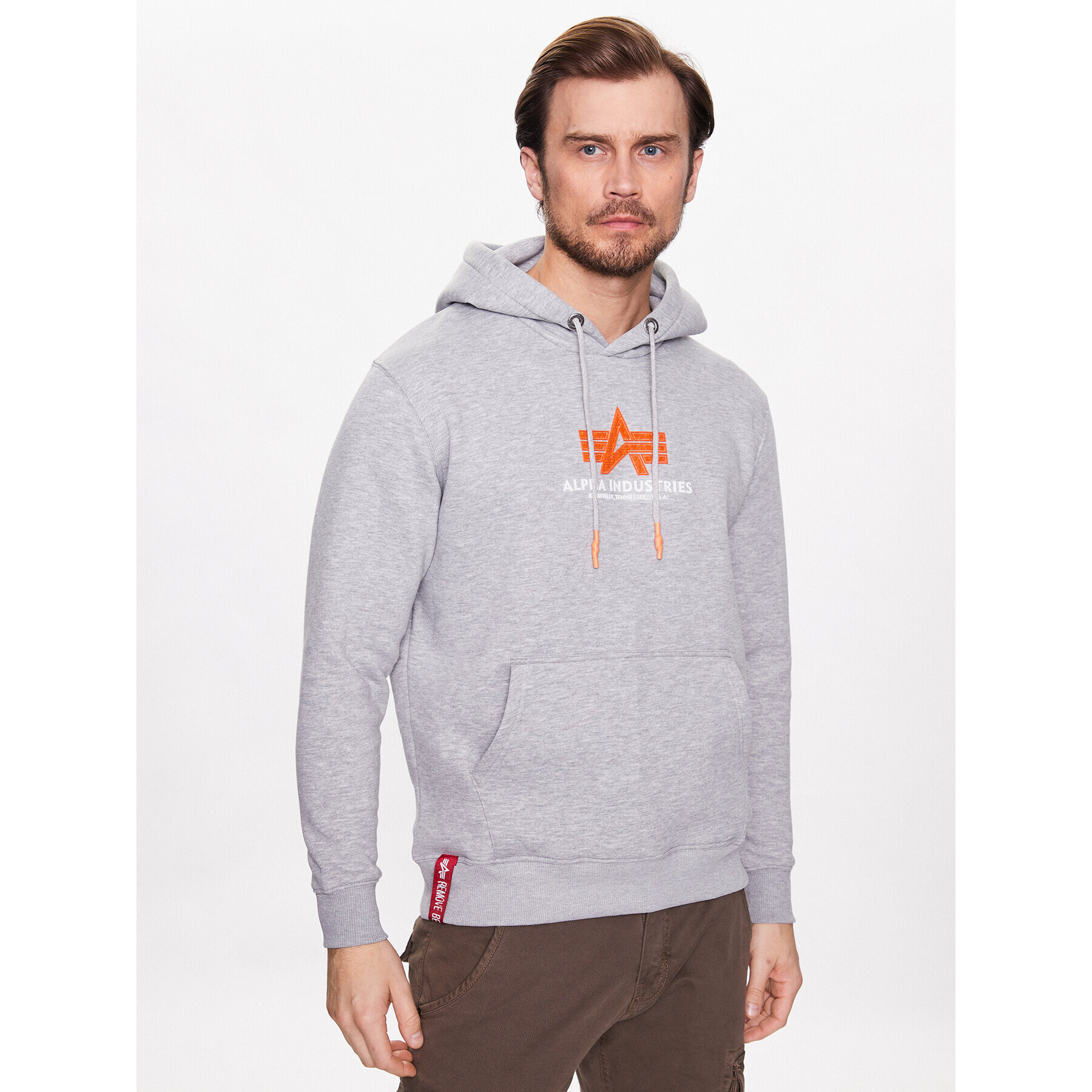 Alpha Industries Bluză Basic Hoody Rubber 178312RB Gri Regular Fit - Pled.ro