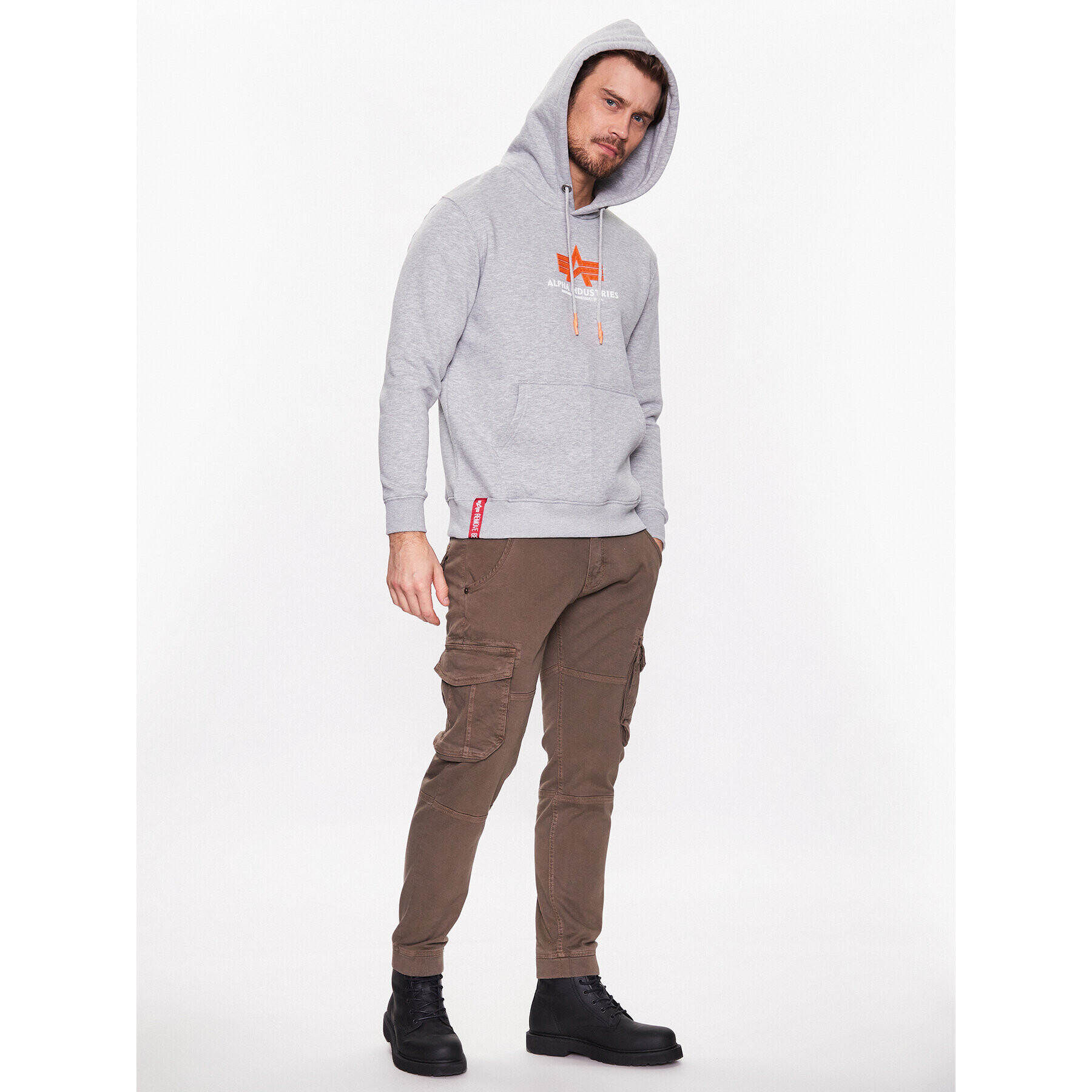 Alpha Industries Bluză Basic Hoody Rubber 178312RB Gri Regular Fit - Pled.ro