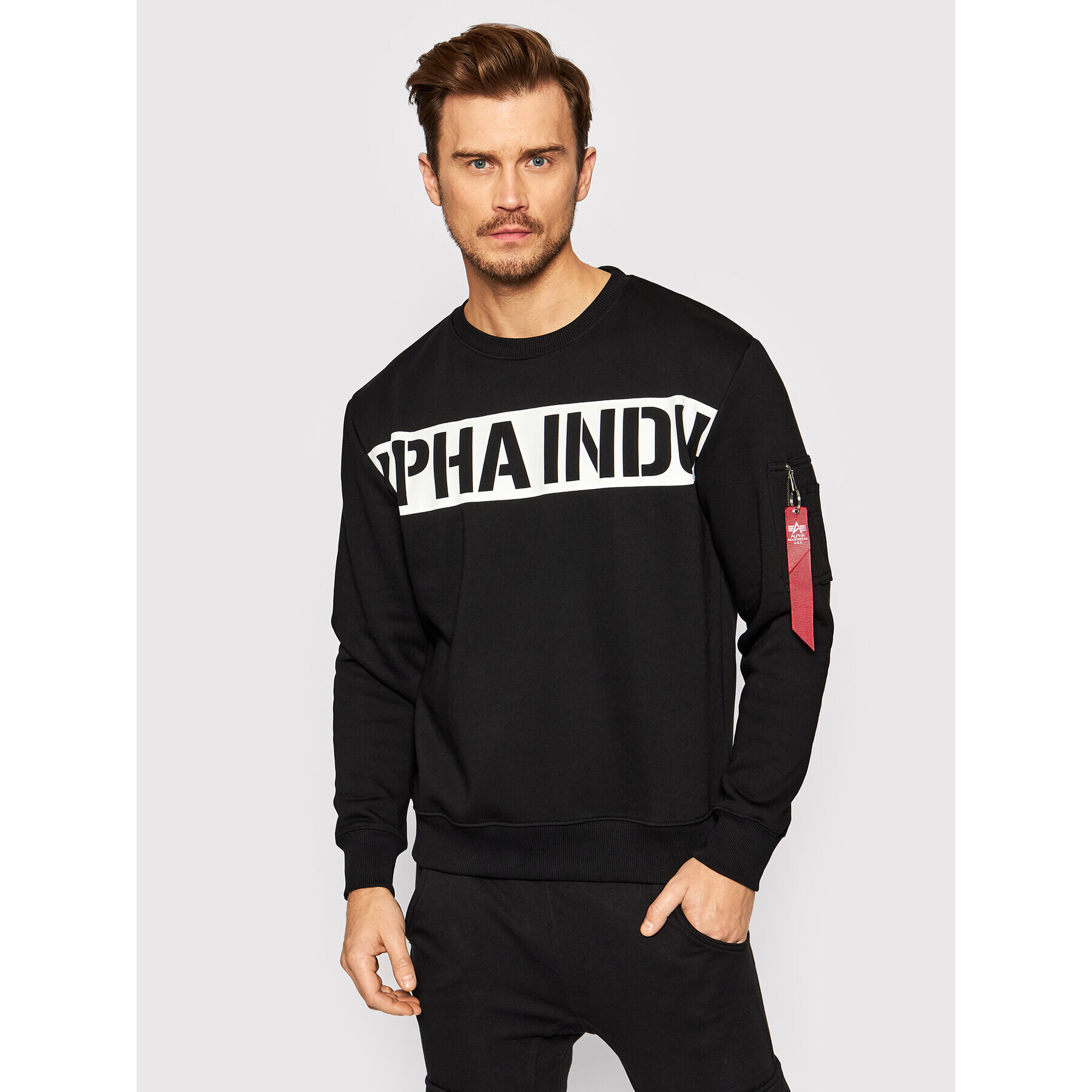 Alpha Industries Bluză Printed Strip 118306 Negru Regular Fit - Pled.ro