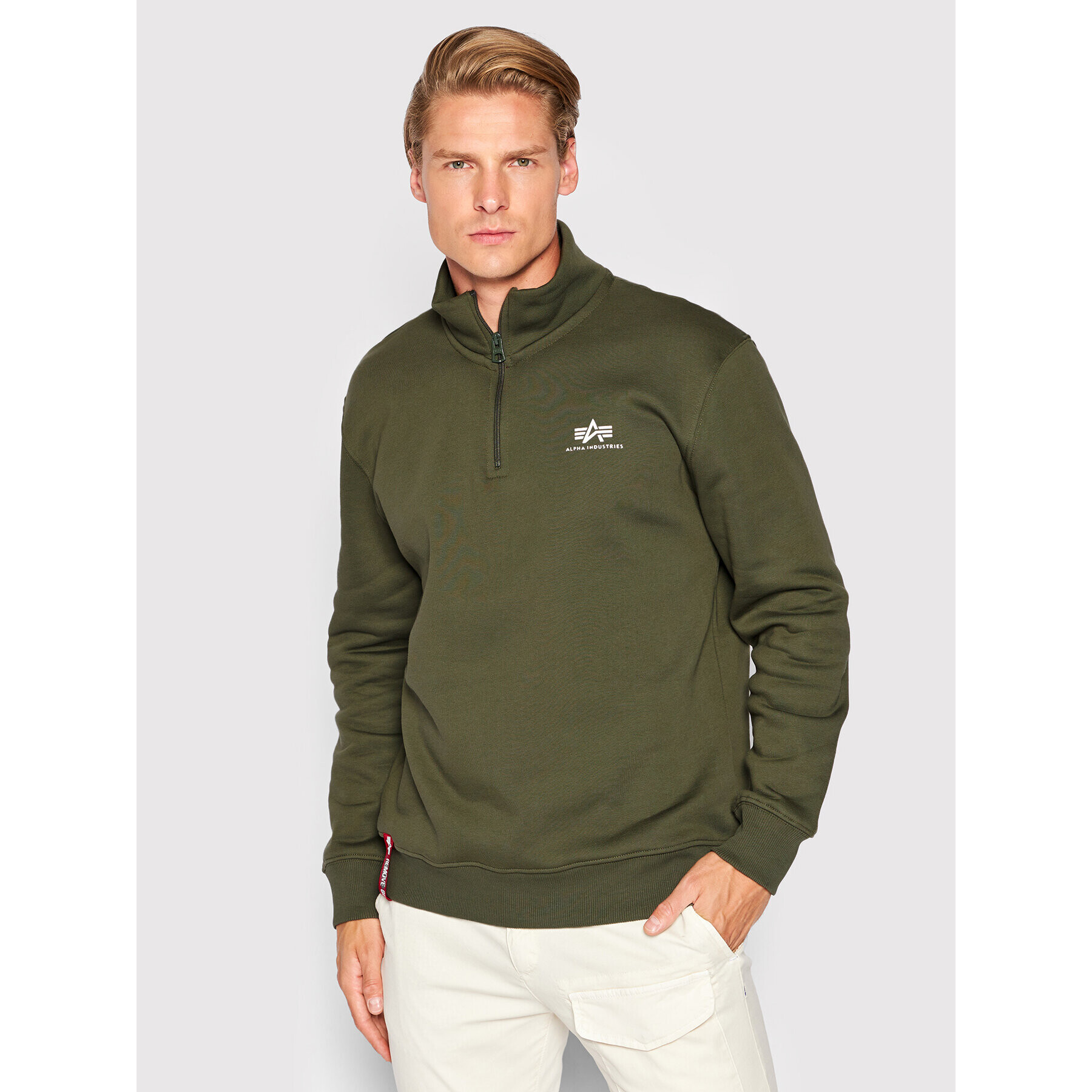 Alpha Industries Bluză Half Zip 108308 Verde Regular Fit - Pled.ro