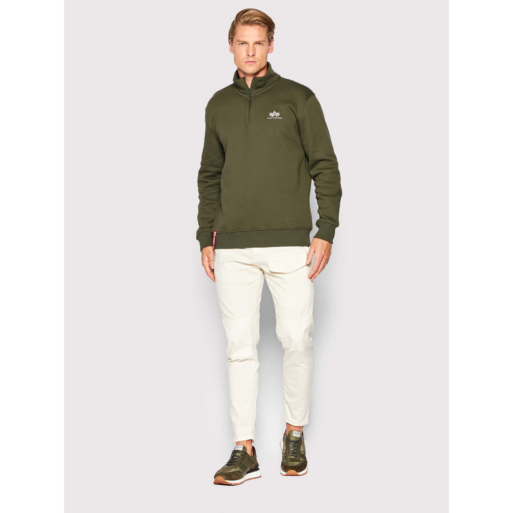 Alpha Industries Bluză Half Zip 108308 Verde Regular Fit - Pled.ro