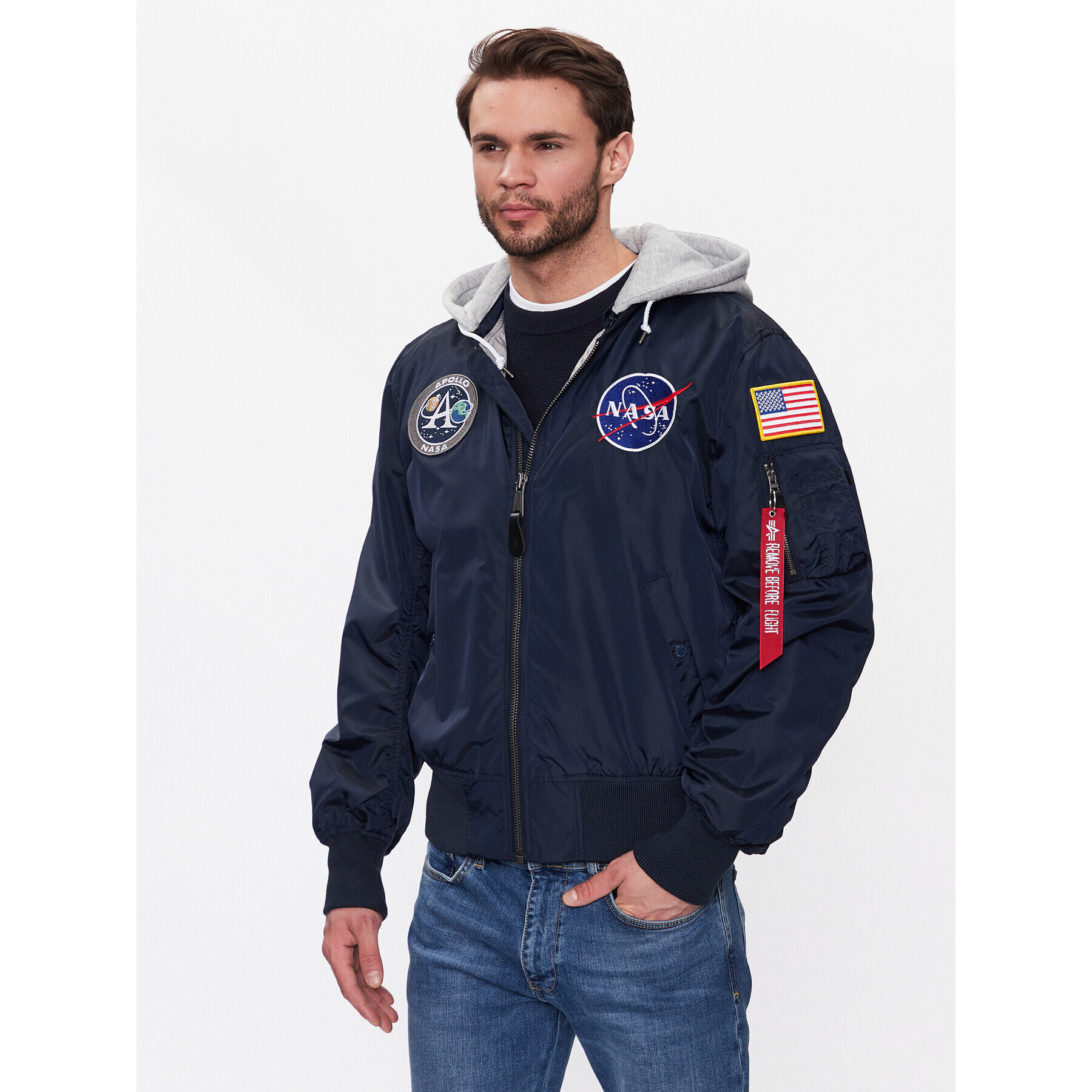 Alpha Industries Geacă bomber MA-1 Zip Hood Apollo 136106 Albastru Regular Fit - Pled.ro