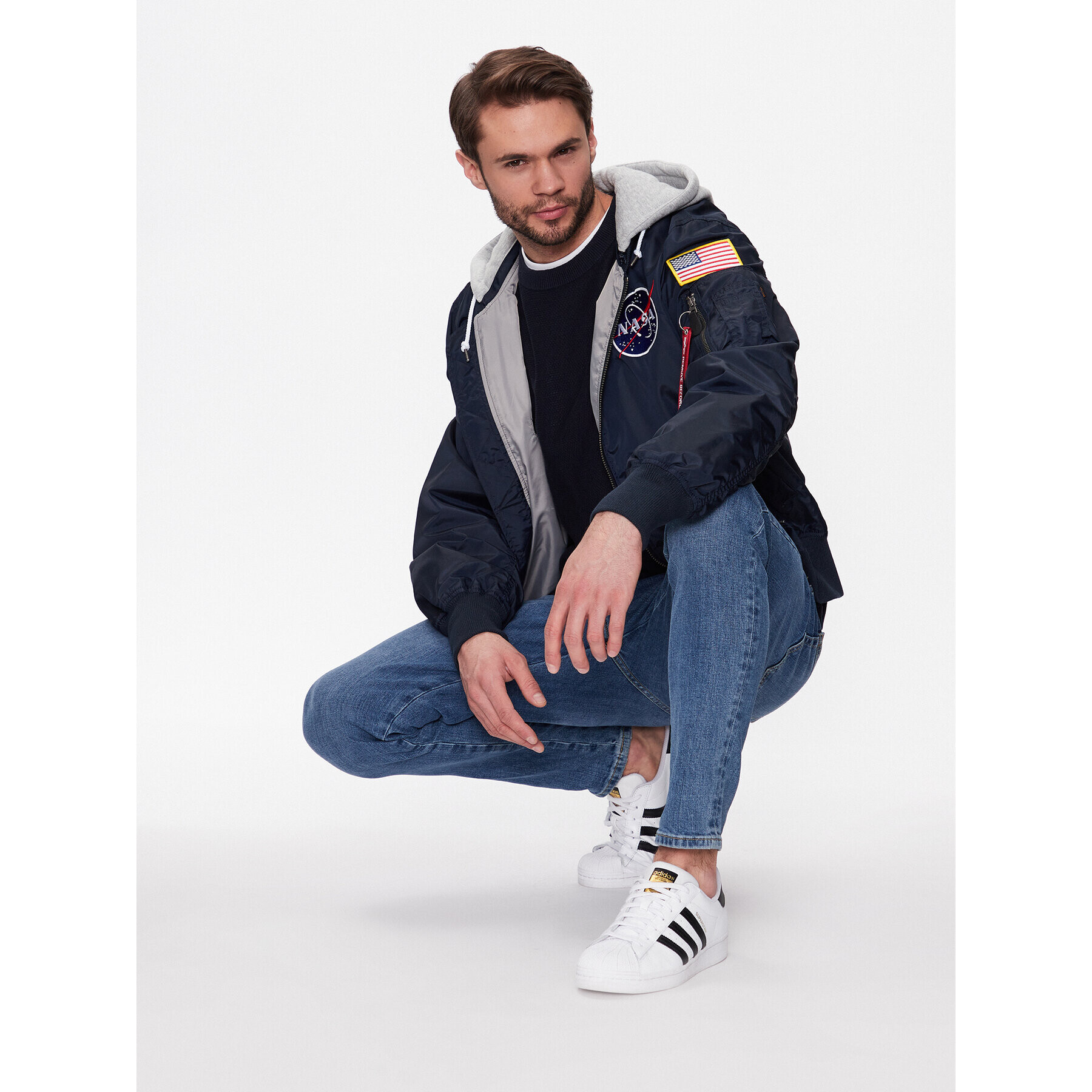 Alpha Industries Geacă bomber MA-1 Zip Hood Apollo 136106 Albastru Regular Fit - Pled.ro