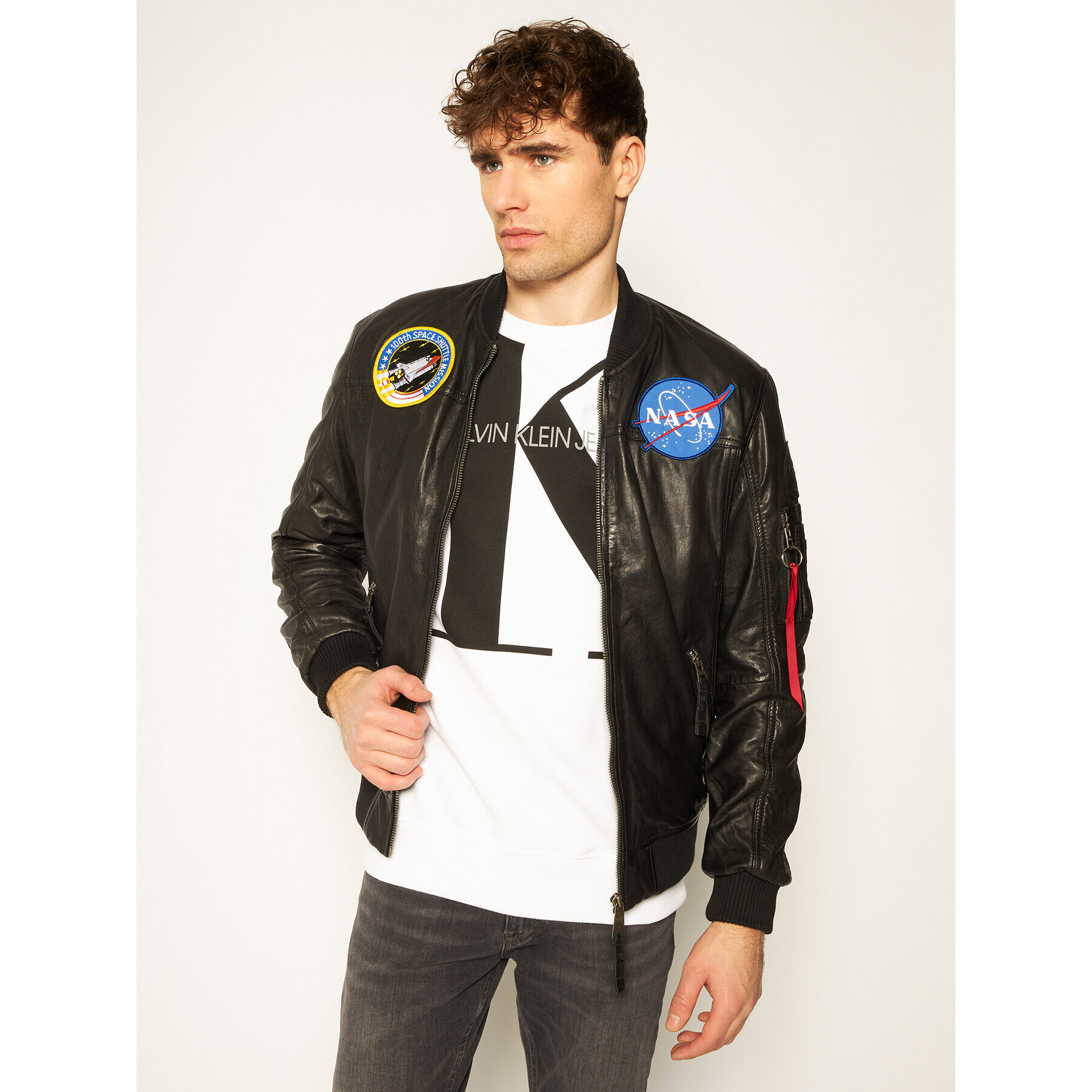 Alpha Industries Geacă din imitație de piele Ma-1 Nasa 126151 Negru Regular Fit - Pled.ro