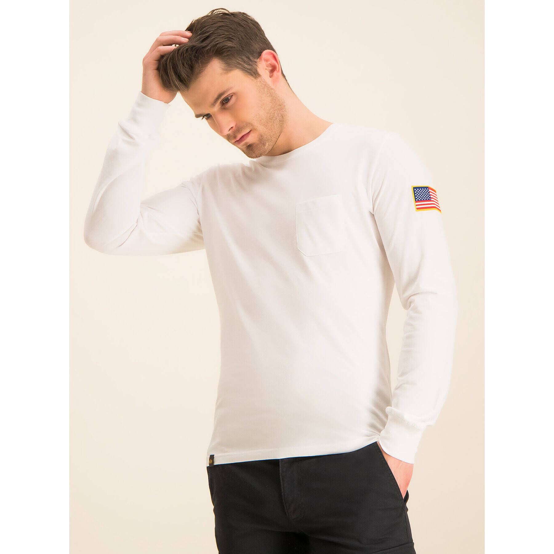 Alpha Industries Longsleeve Nasa 176532 Alb Regular Fit - Pled.ro