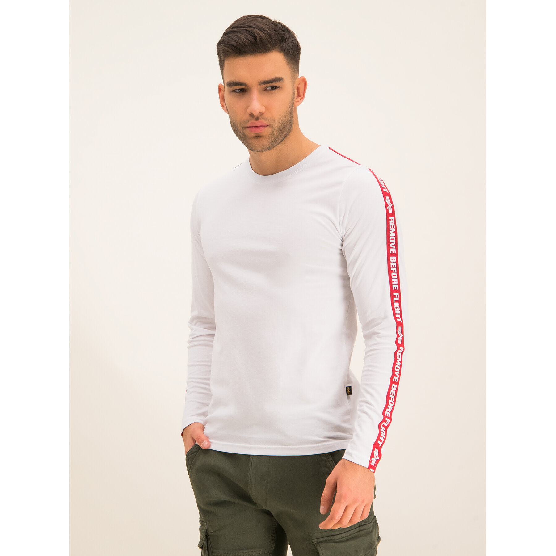 Alpha Industries Longsleeve Tape 198523 Alb Slim Fit - Pled.ro