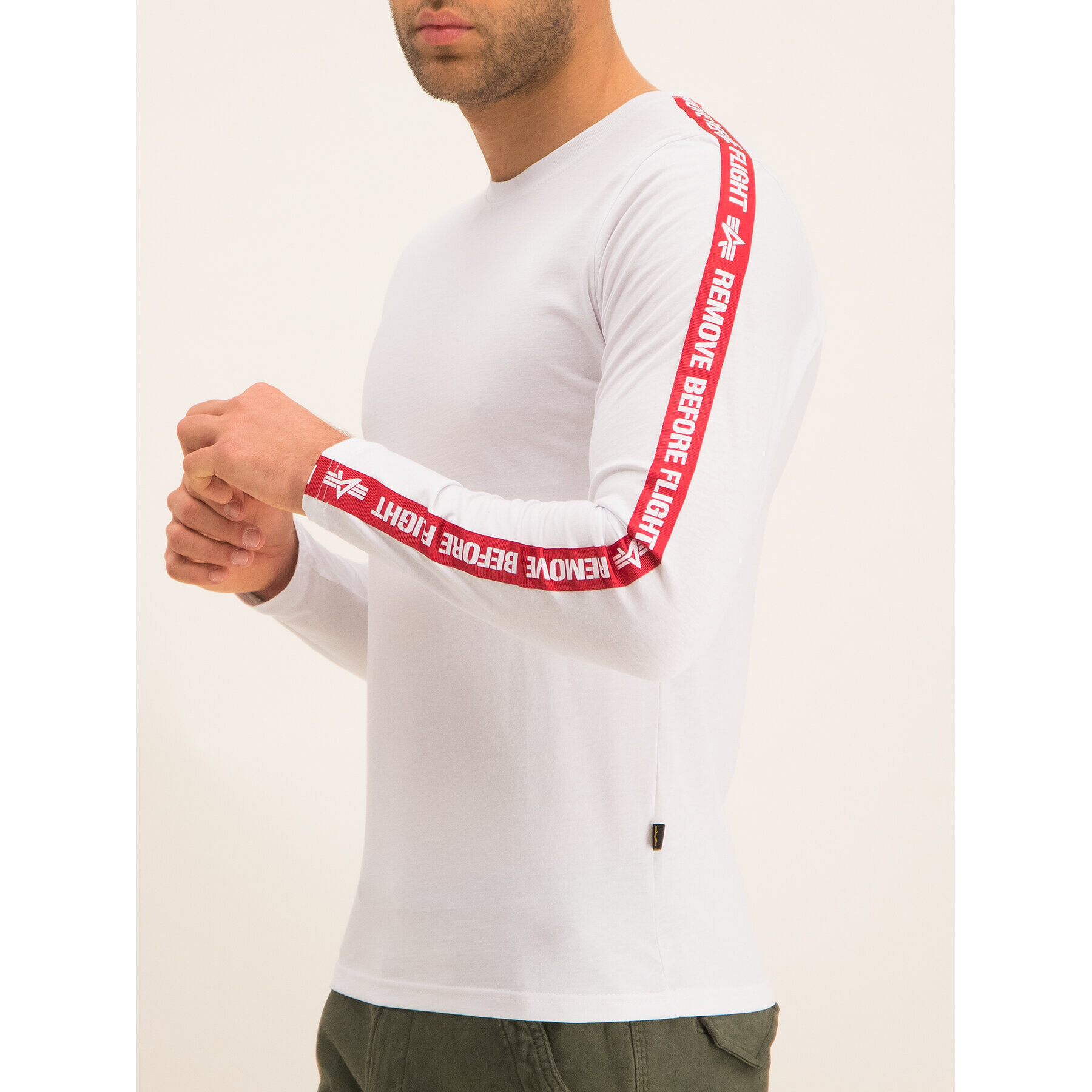 Alpha Industries Longsleeve Tape 198523 Alb Slim Fit - Pled.ro