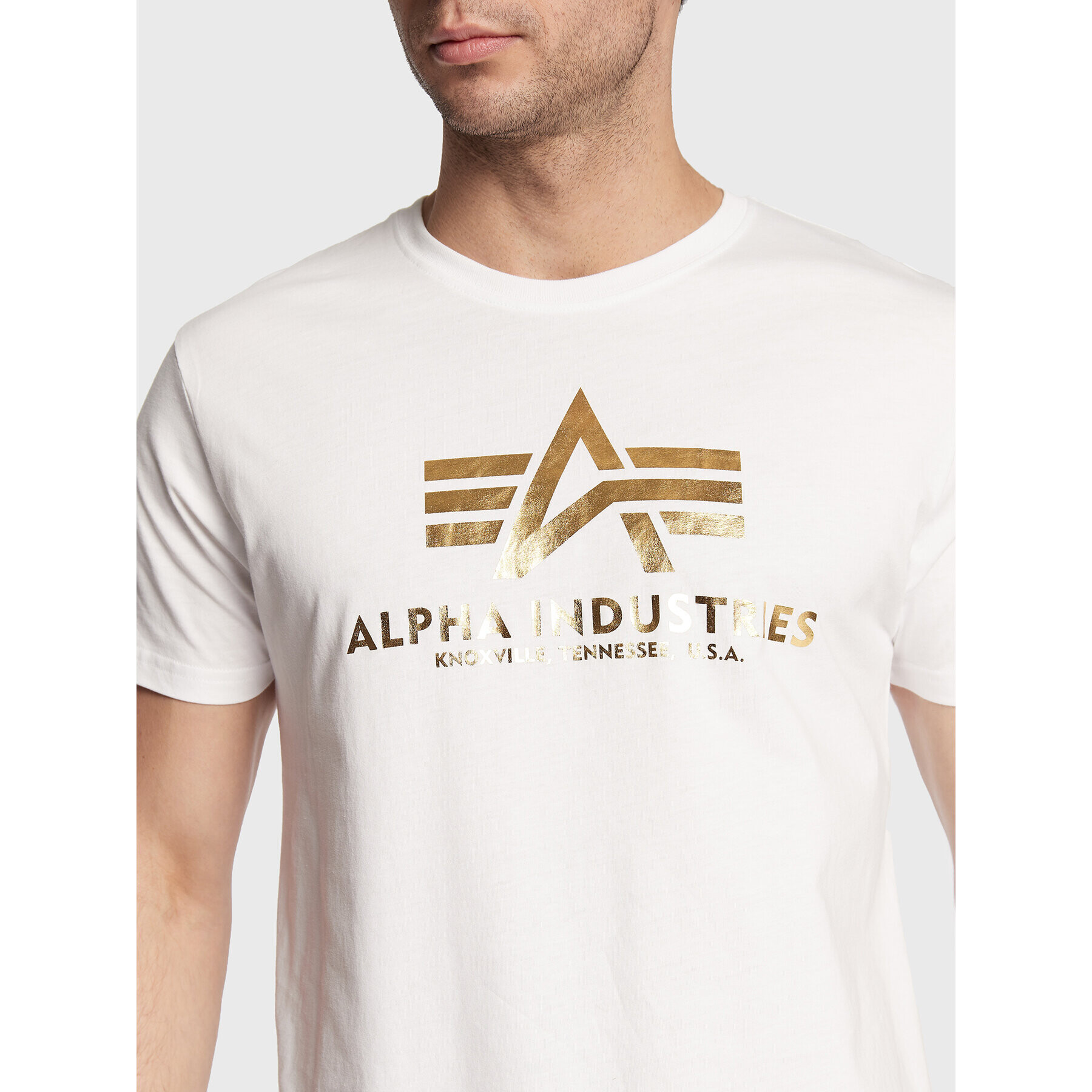 Alpha Industries Tricou Basic Foll Print 100501FP Alb Regular Fit - Pled.ro