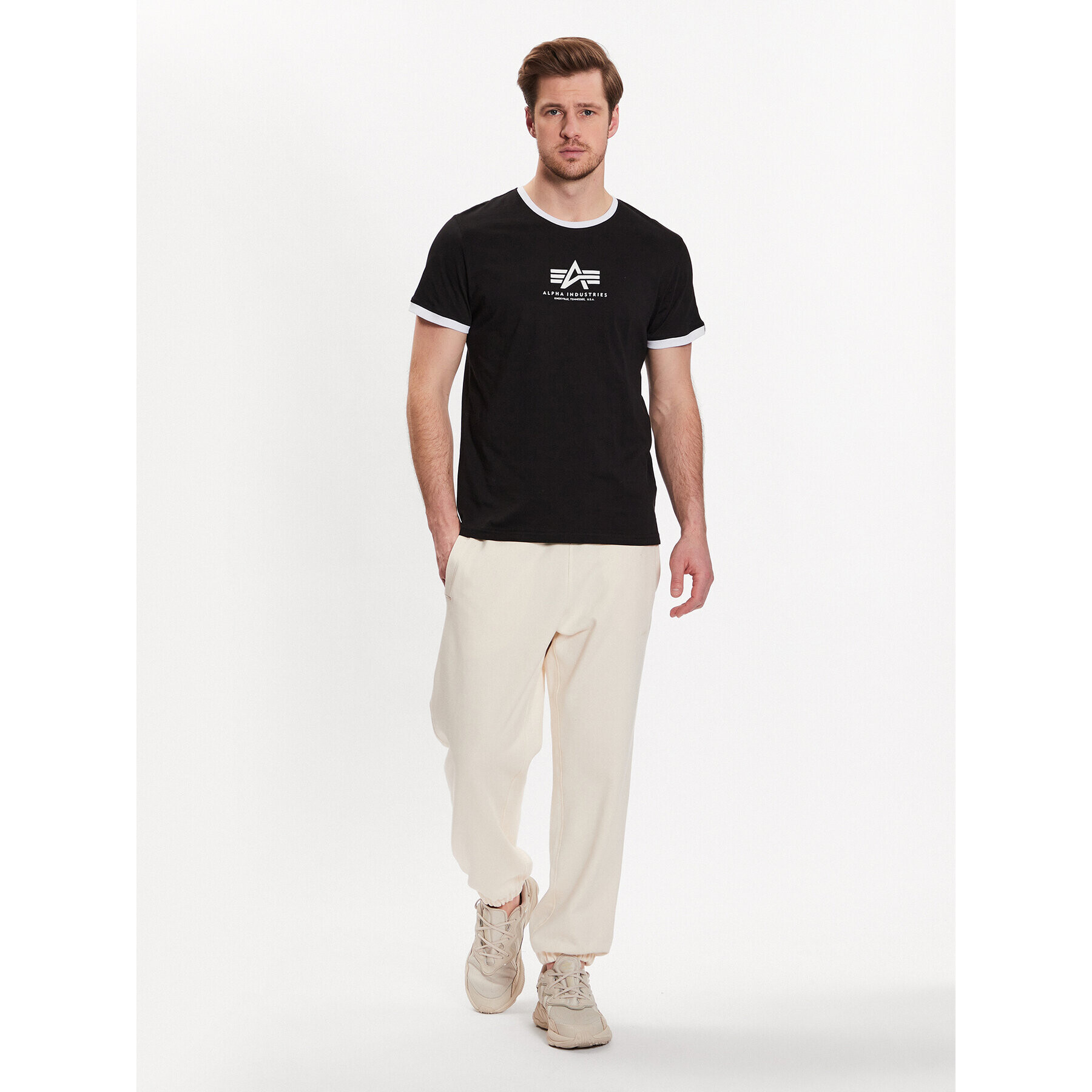 Alpha Industries Tricou Basic T Contrasts 106501 Negru Regular Fit - Pled.ro