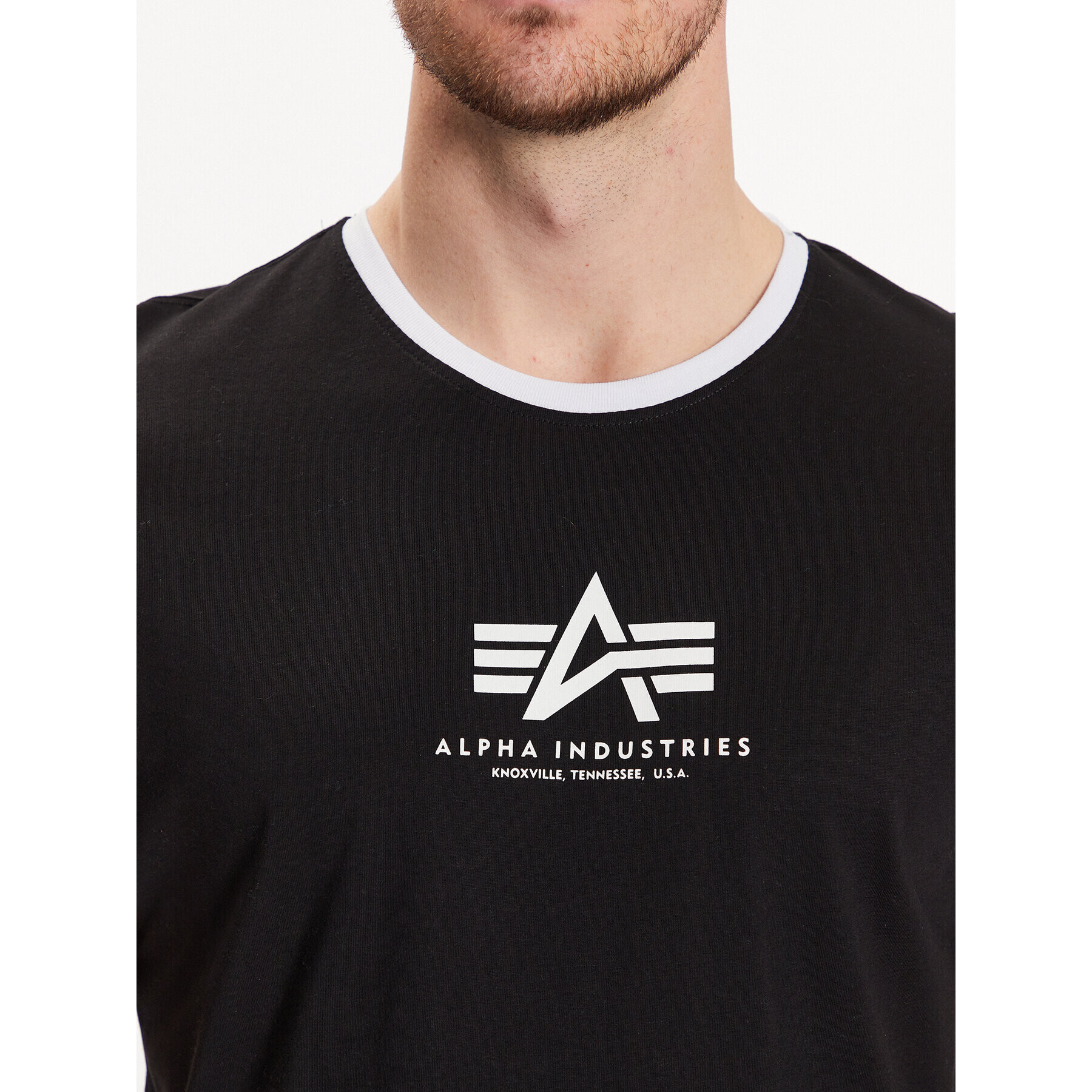 Alpha Industries Tricou Basic T Contrasts 106501 Negru Regular Fit - Pled.ro