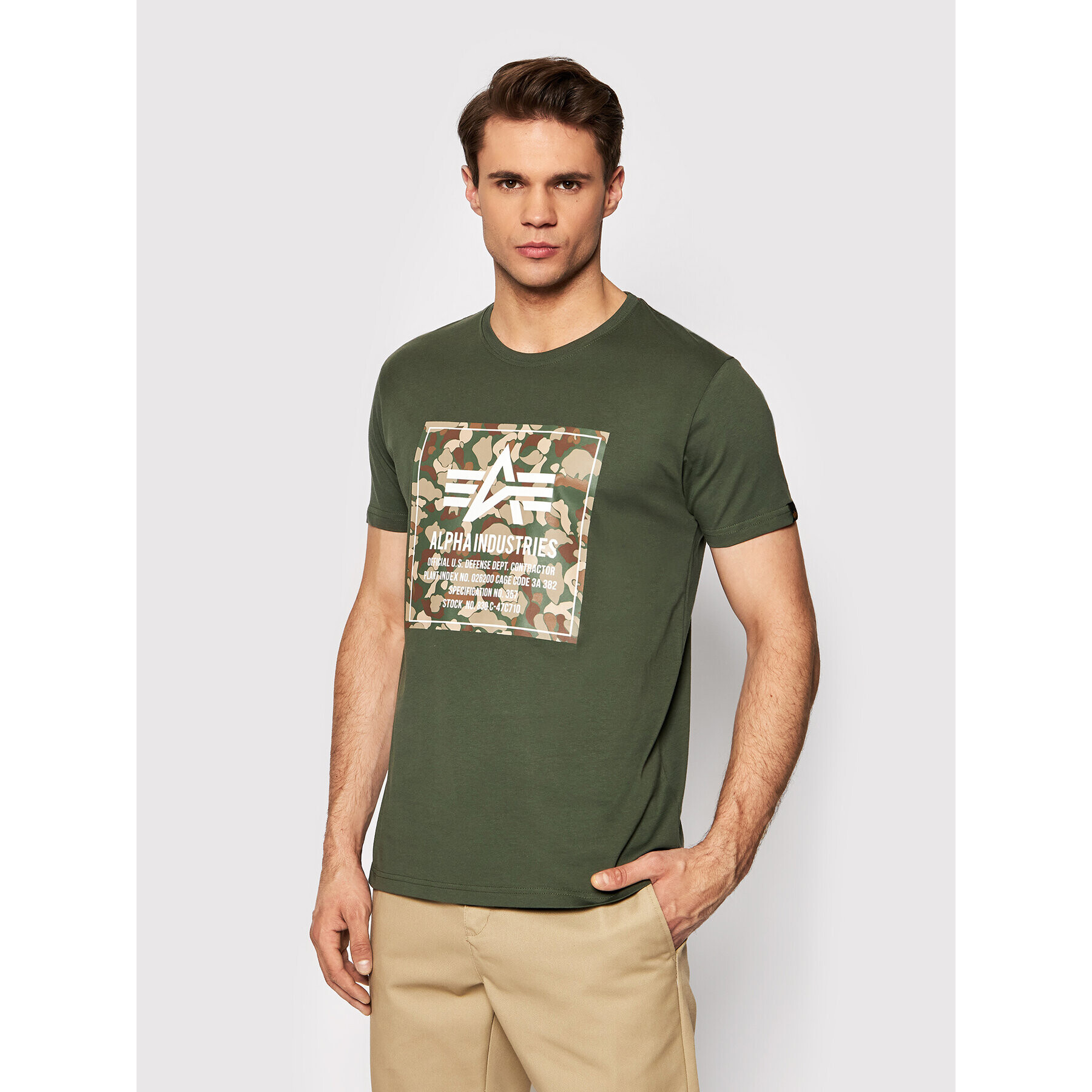 Alpha Industries Tricou Camo Block 198504 Verde Regular Fit - Pled.ro