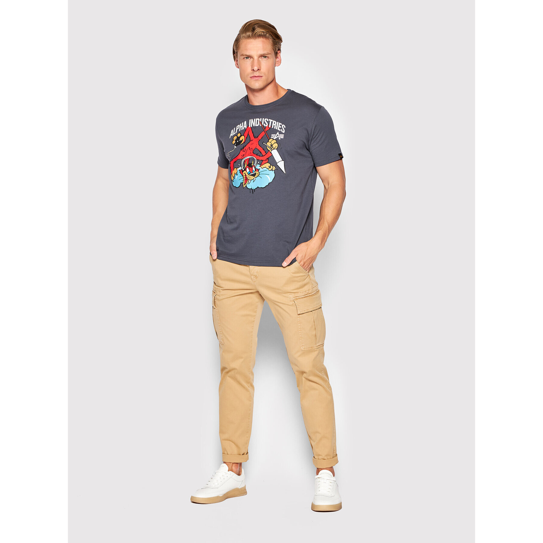 Alpha Industries Tricou Fighter Squadron 108502 Gri Regular Fit - Pled.ro