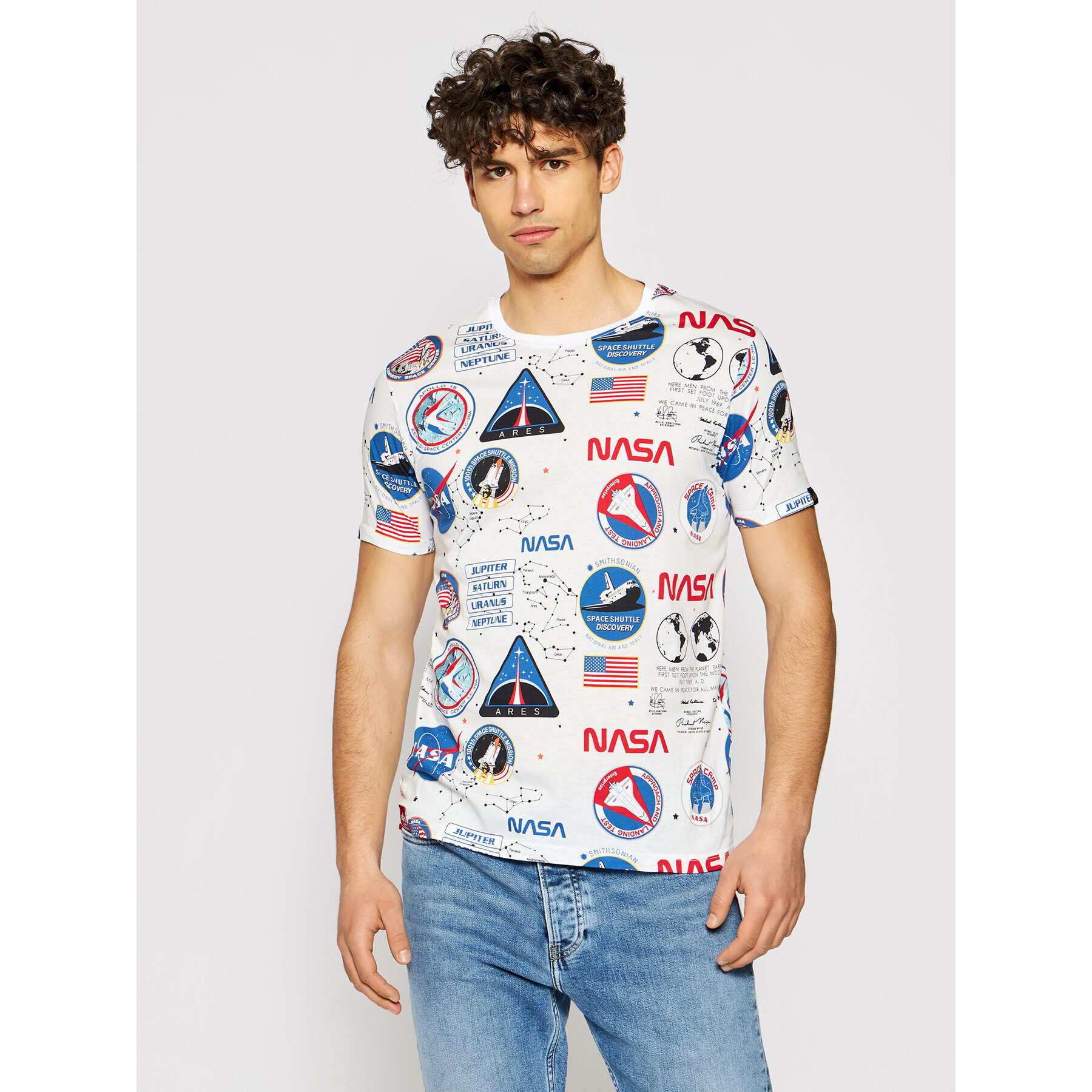 Alpha Industries Tricou Nasa Aop 116503 Alb Regular Fit - Pled.ro