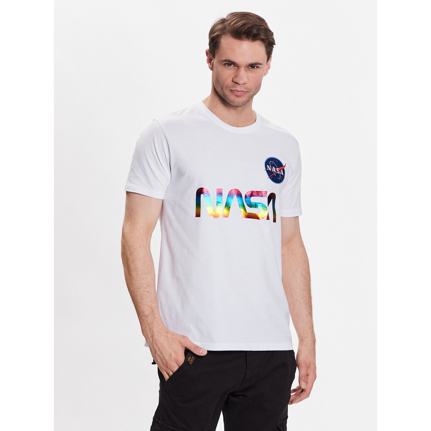 Alpha Industries Tricou NASA Refl. T Metal 178501M Alb Regular Fit - Pled.ro