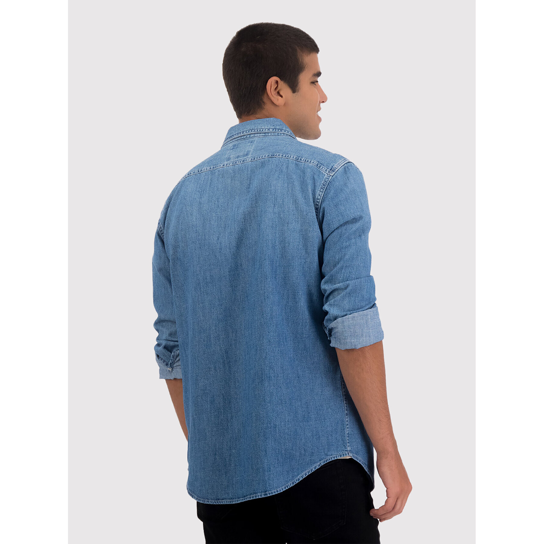 American Eagle cămașă de blugi 015-0153-2182 Albastru Slim Fit - Pled.ro