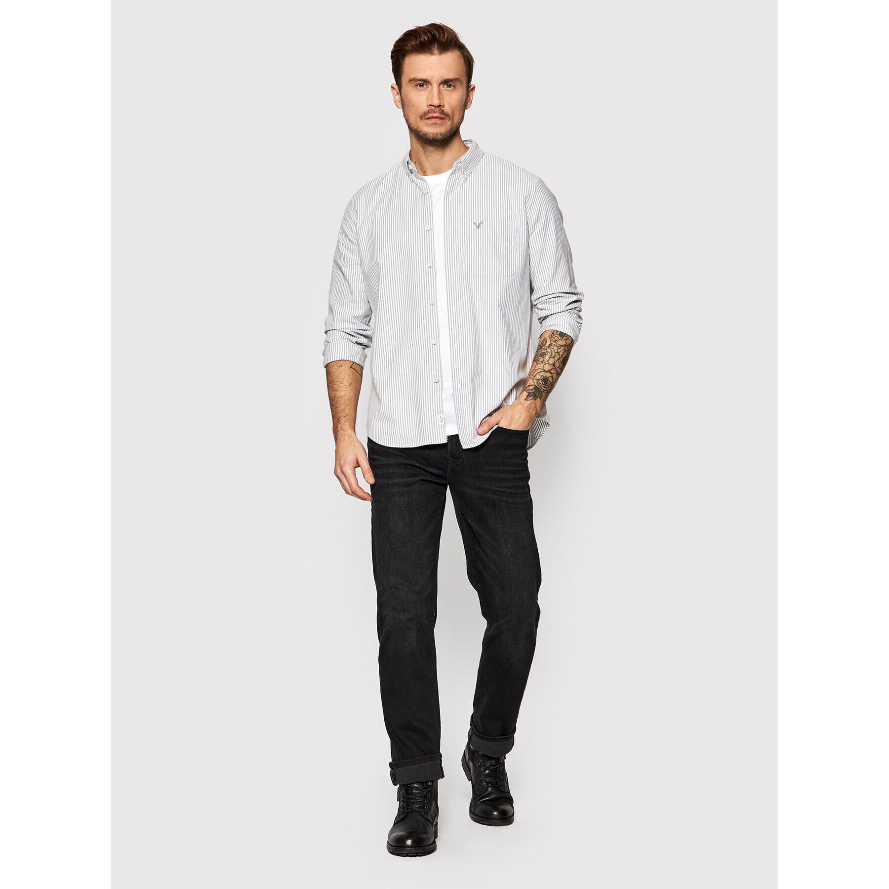 American Eagle Cămașă 015-0153-1497 Gri Slim Fit - Pled.ro