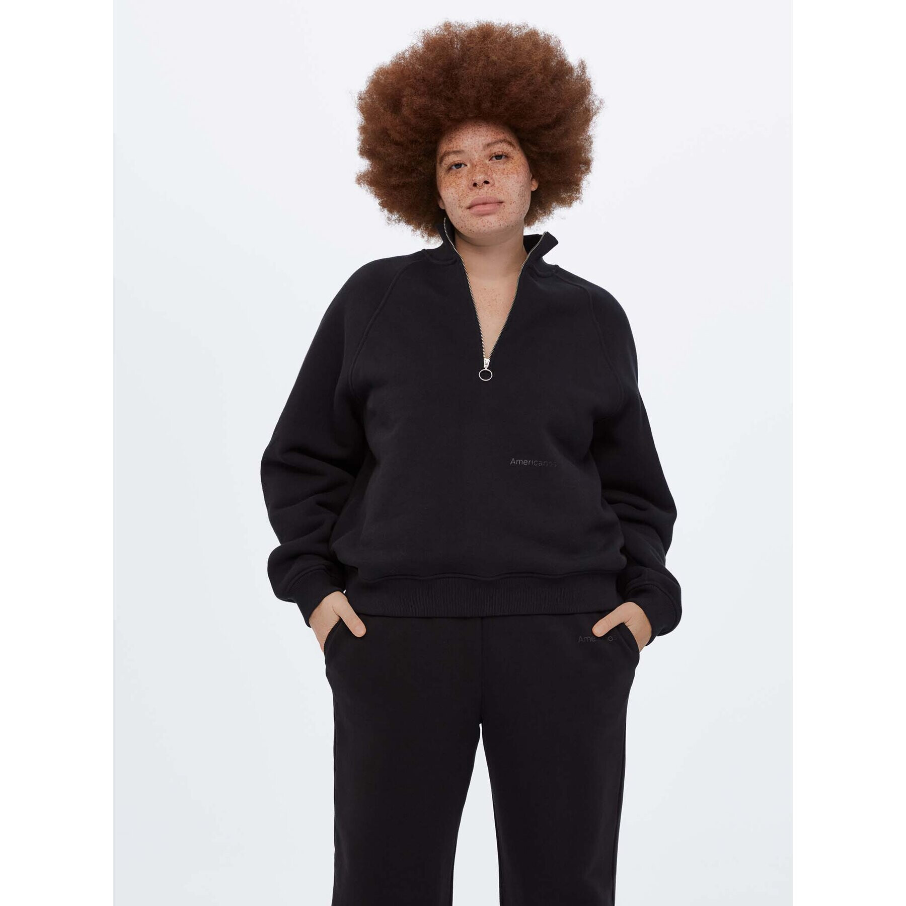 Americanos Bluză Unisex Seatle Half-Zip Negru Relaxed Fit - Pled.ro