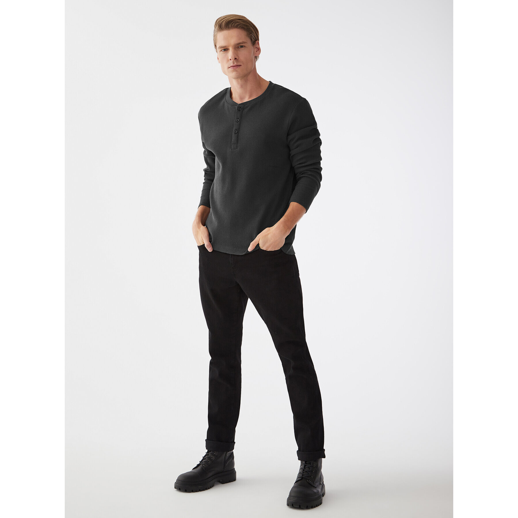 Americanos Longsleeve Montreal Henley Negru Regular Fit - Pled.ro