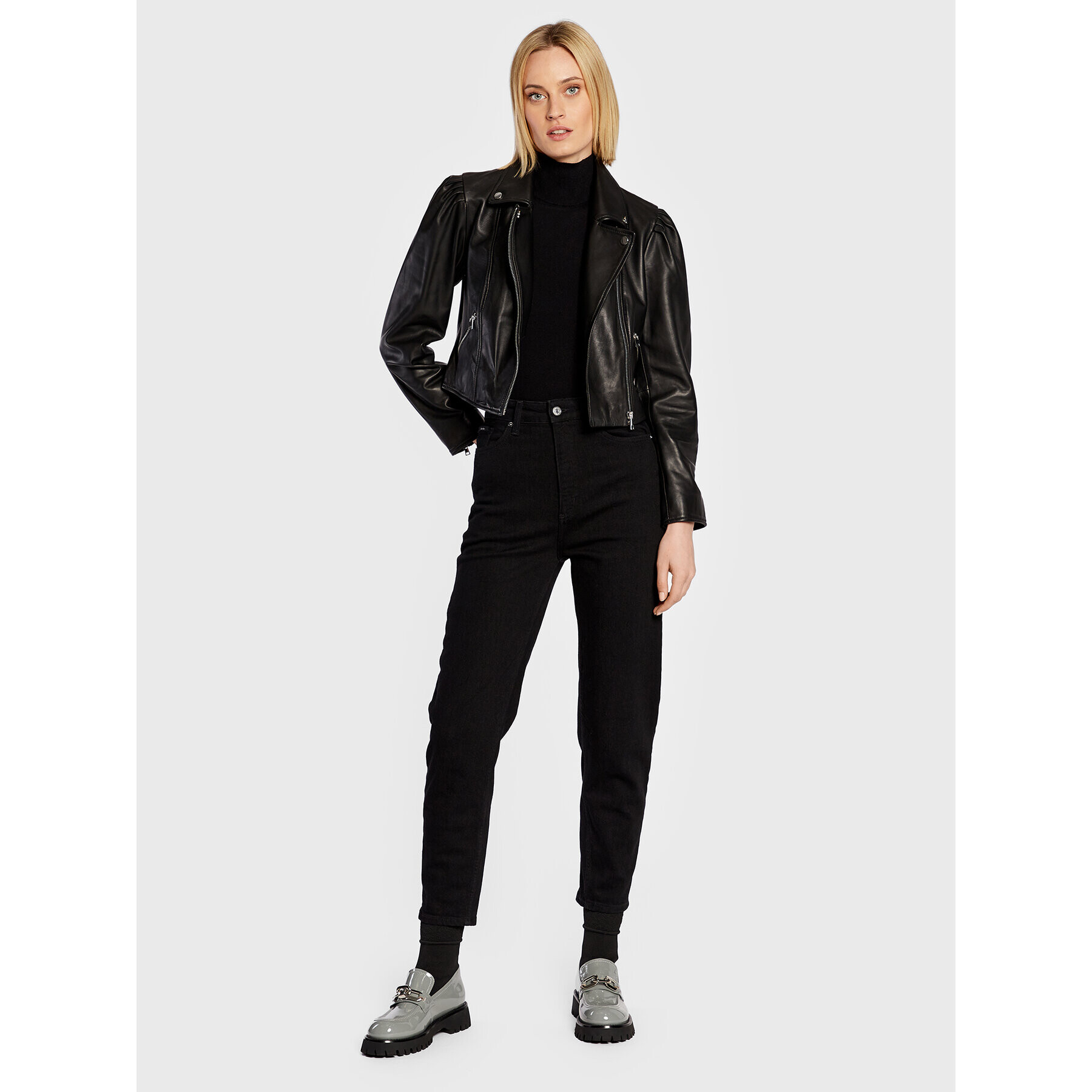 Ba&sh Geacă de piele Perfecto Neli 1H22NELI Negru Regular Fit - Pled.ro