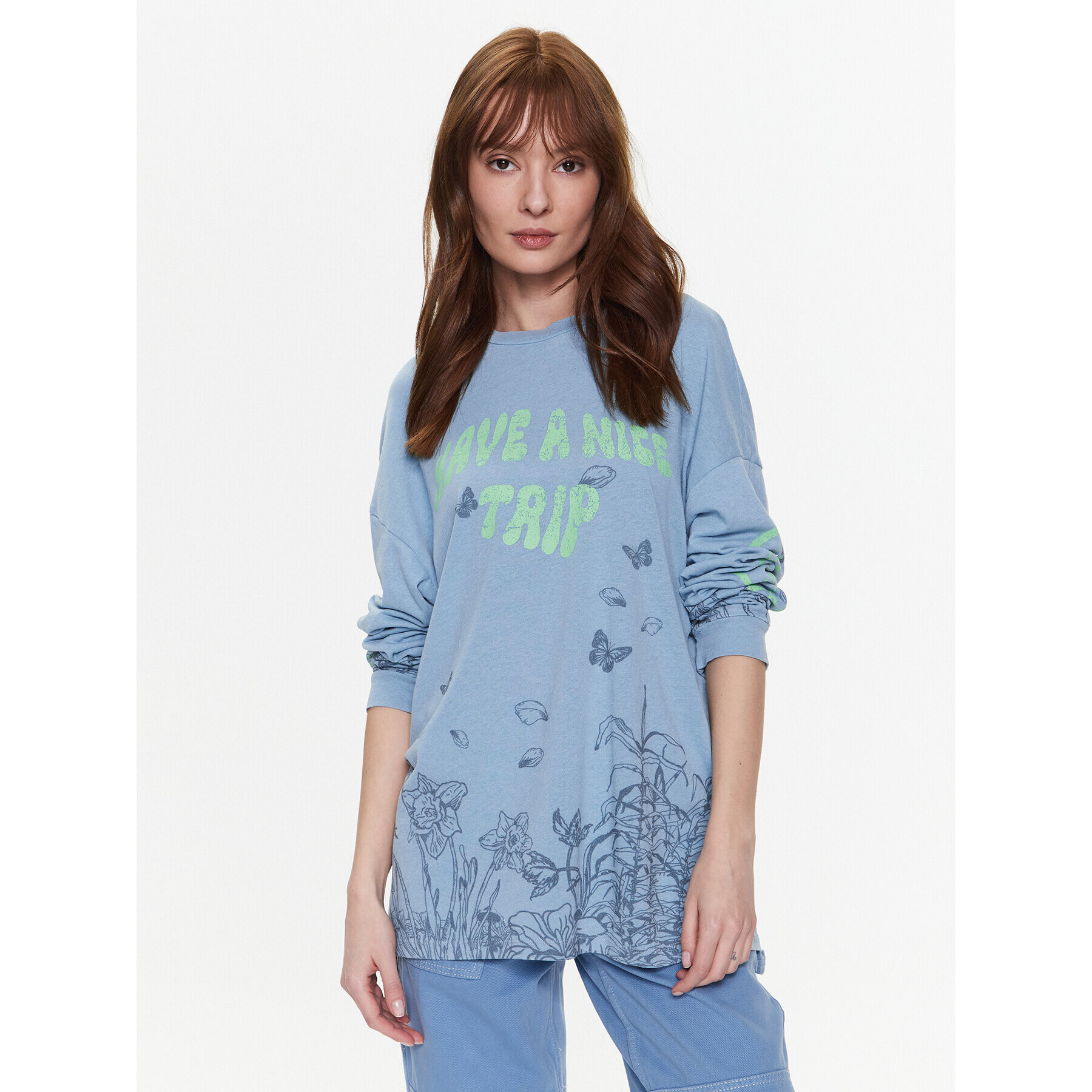 BDG Urban Outfitters Bluză BDG NICE TRIP SKATE LS 76471457 Albastru Oversize - Pled.ro