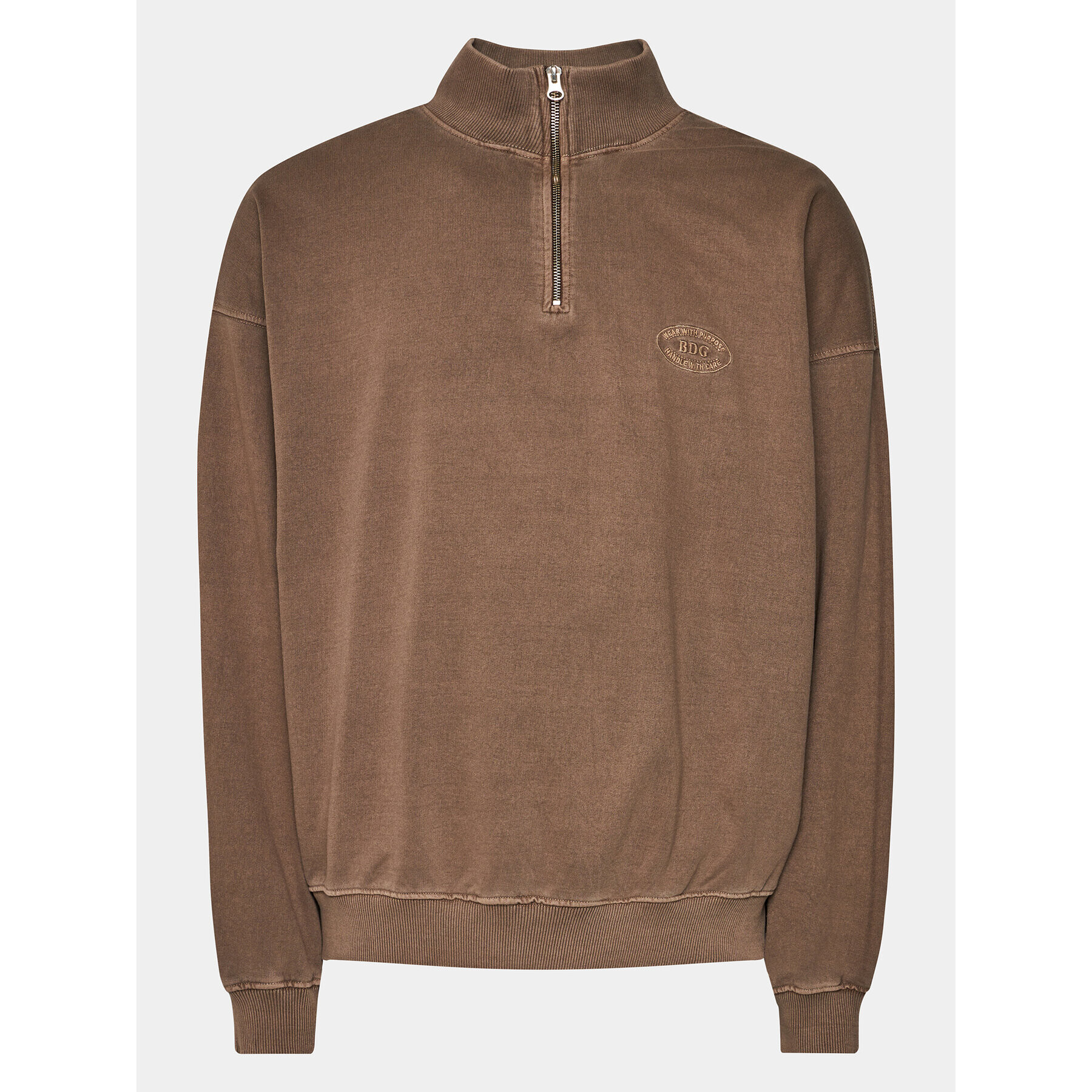 BDG Urban Outfitters Bluză Mock Neck Zip Crest 77172575 Maro Regular Fit - Pled.ro