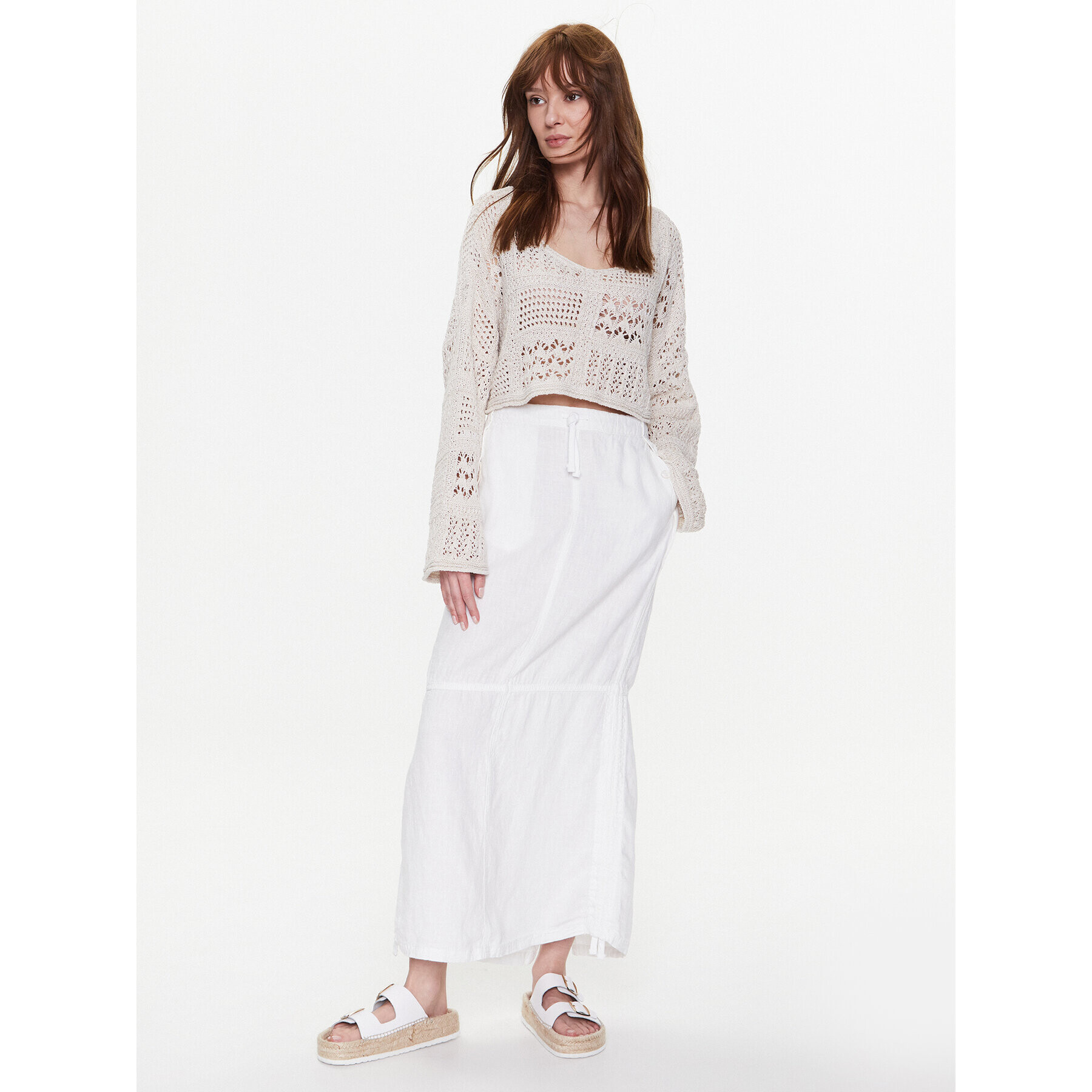 BDG Urban Outfitters Fustă maxi BDG BAGGY LINEN SKIRT 76472083 Alb - Pled.ro