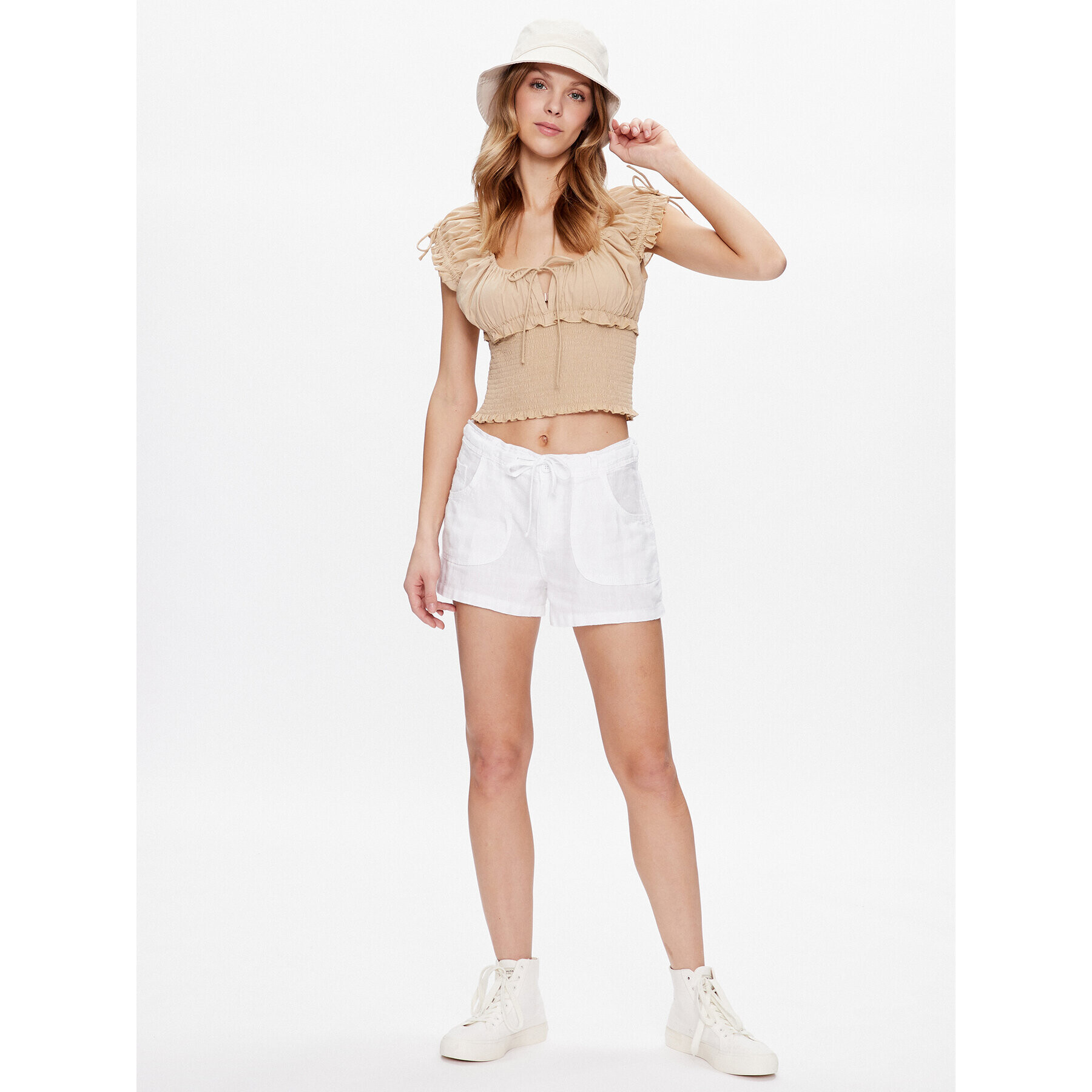 BDG Urban Outfitters Pantalon scurți din material BDG LINEN 5 POCKET SHORT 76475557 Alb Fitted Fit - Pled.ro