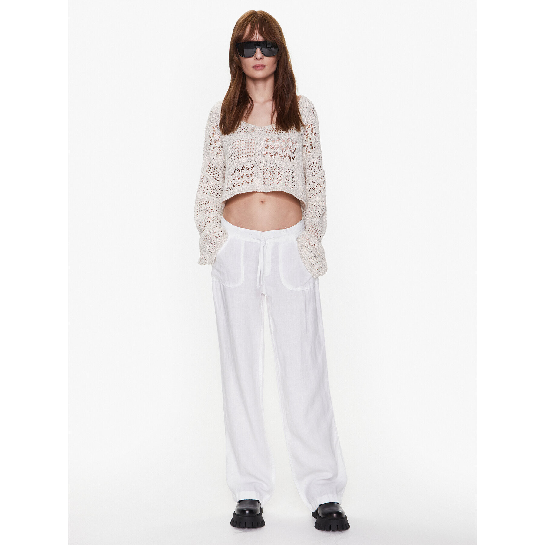 BDG Urban Outfitters Pantaloni din material BDG LINEN FIVE POCKET 76475037 Alb - Pled.ro