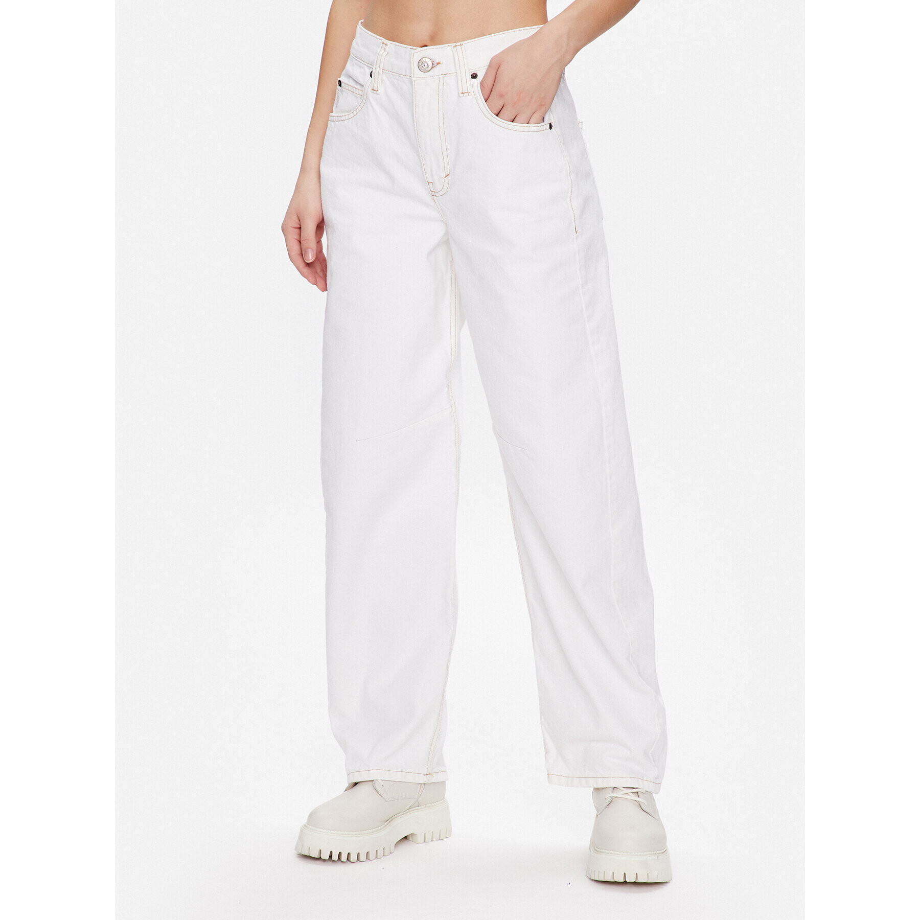 BDG Urban Outfitters Pantaloni din material BDG LOGAN CINCH WHITE 76473347 Alb Relaxed Fit - Pled.ro