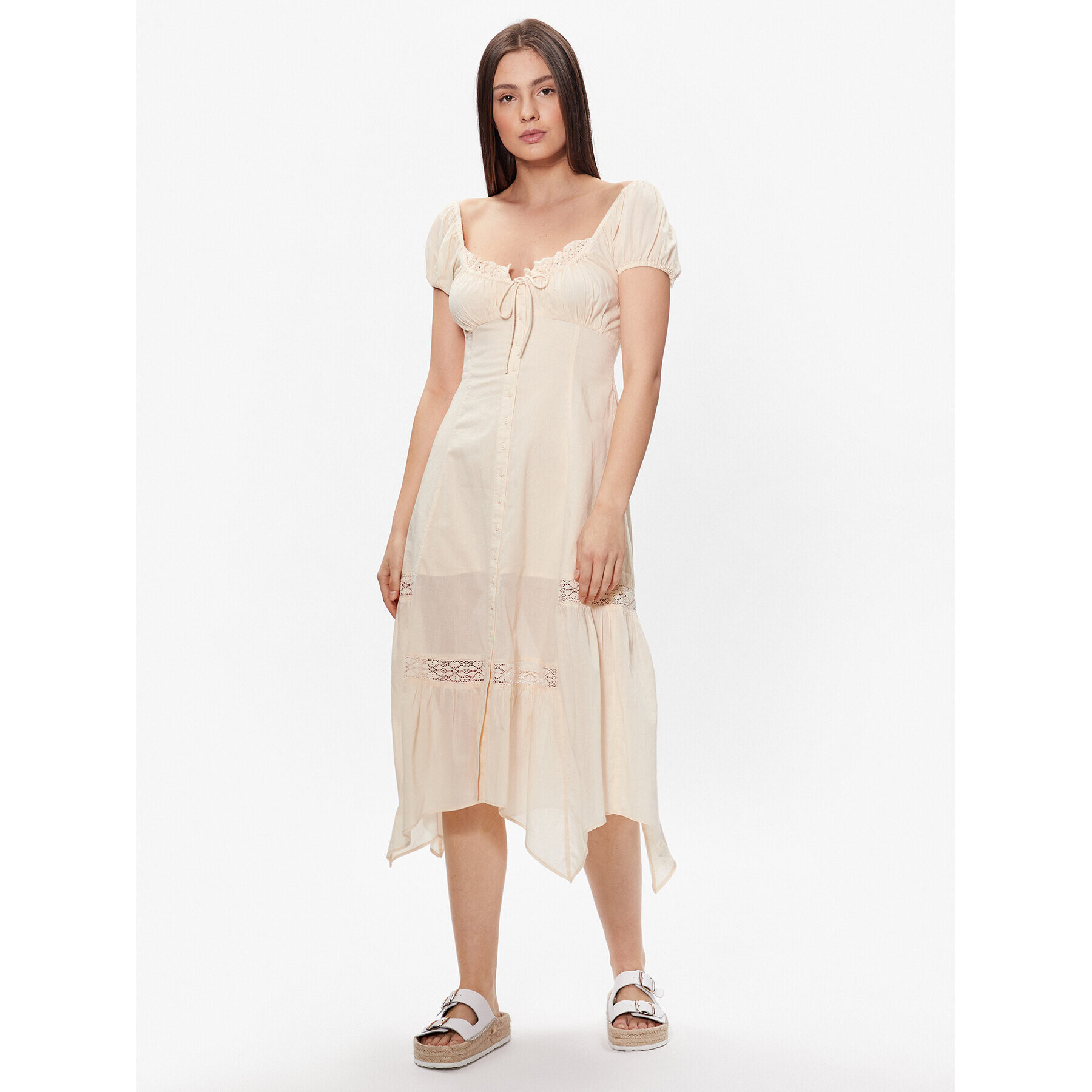 BDG Urban Outfitters Rochie de vară BDG CARMEN BOHEMIA MIDI 76476704 Écru Basic Fit - Pled.ro