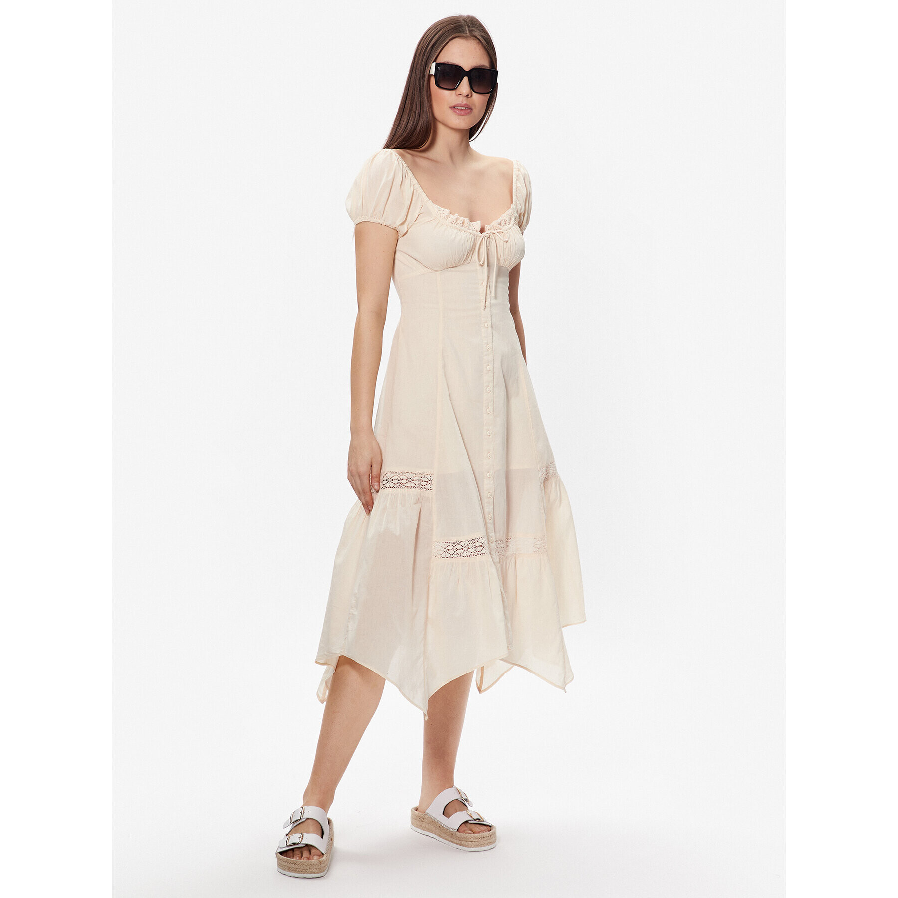 BDG Urban Outfitters Rochie de vară BDG CARMEN BOHEMIA MIDI 76476704 Écru Basic Fit - Pled.ro